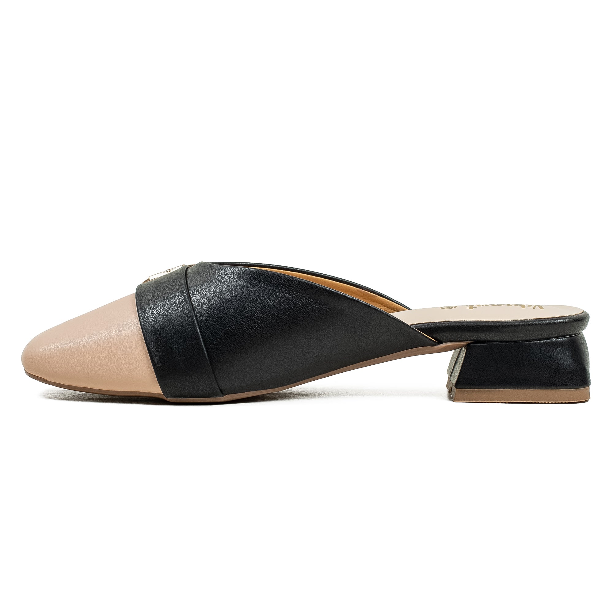 Vibrant Ladies Black & Beige PU Block Heel Shoes with Cushioned Insole - Elegant and Comfortable - Vibrantbd.com