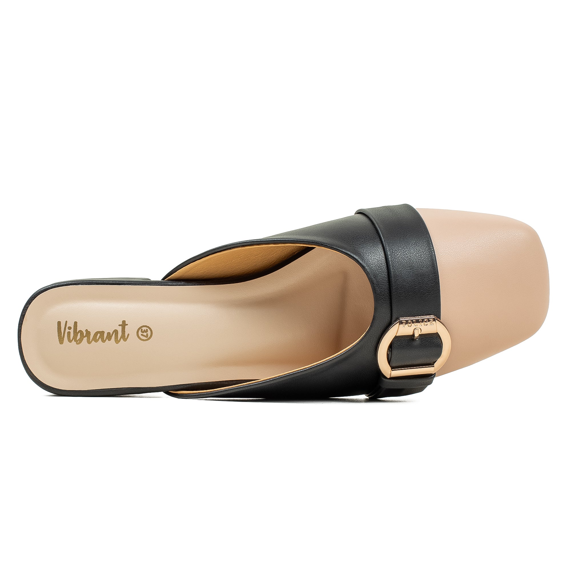 Vibrant Ladies Black & Beige PU Block Heel Shoes with Cushioned Insole - Elegant and Comfortable - Vibrantbd.com