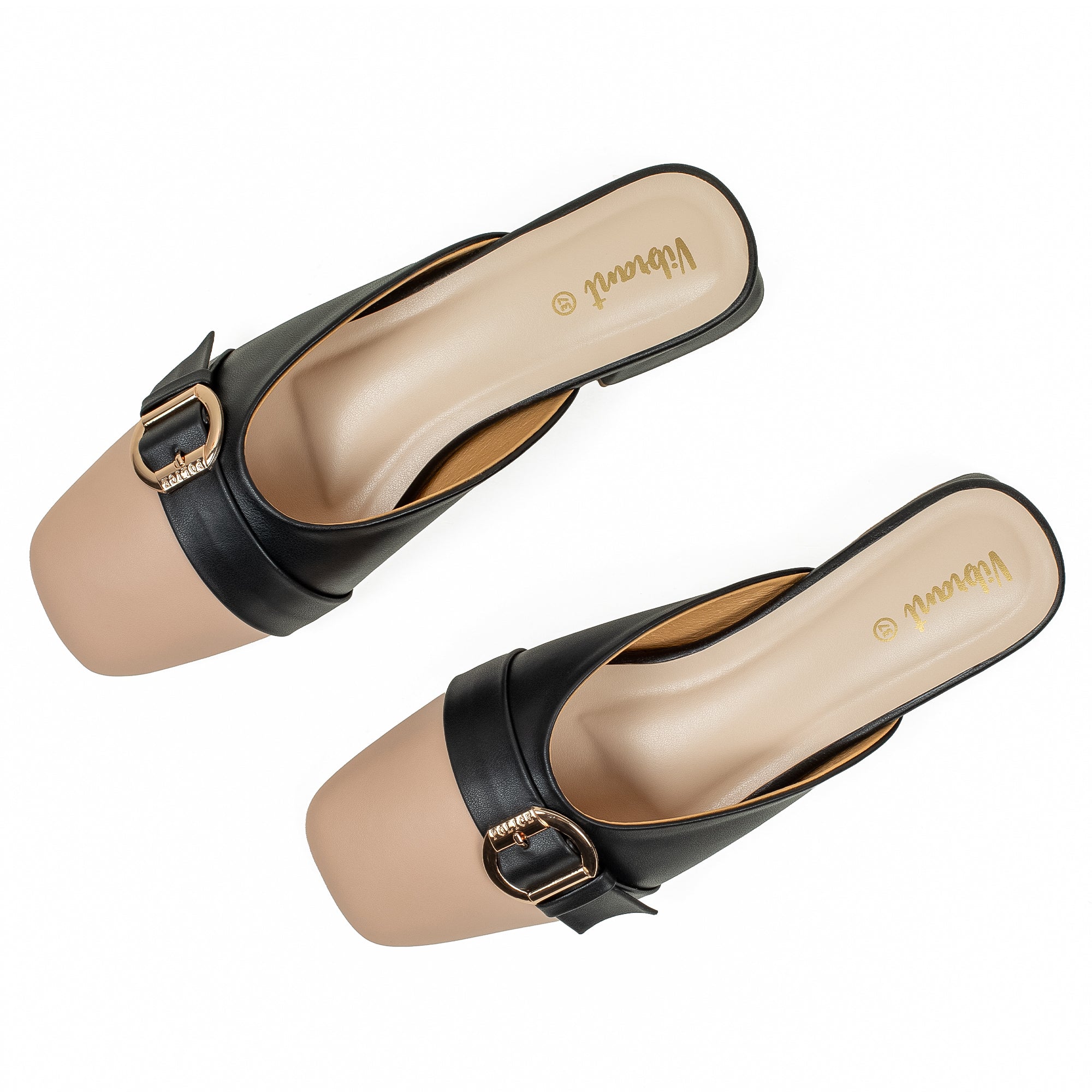 Vibrant Ladies Black & Beige PU Block Heel Shoes with Cushioned Insole - Elegant and Comfortable - Vibrantbd.com