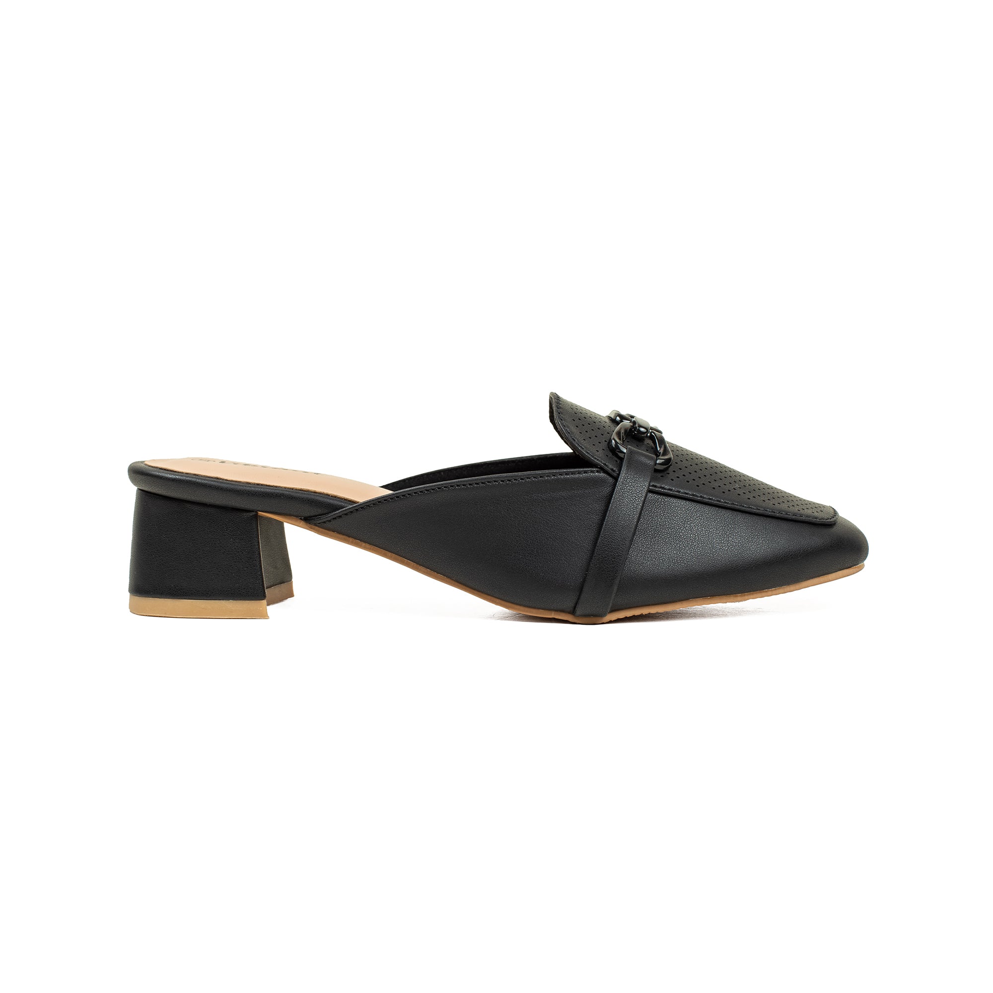 Women’s Black Open-Toe Block Heel Sandals with Rhinestone Straps