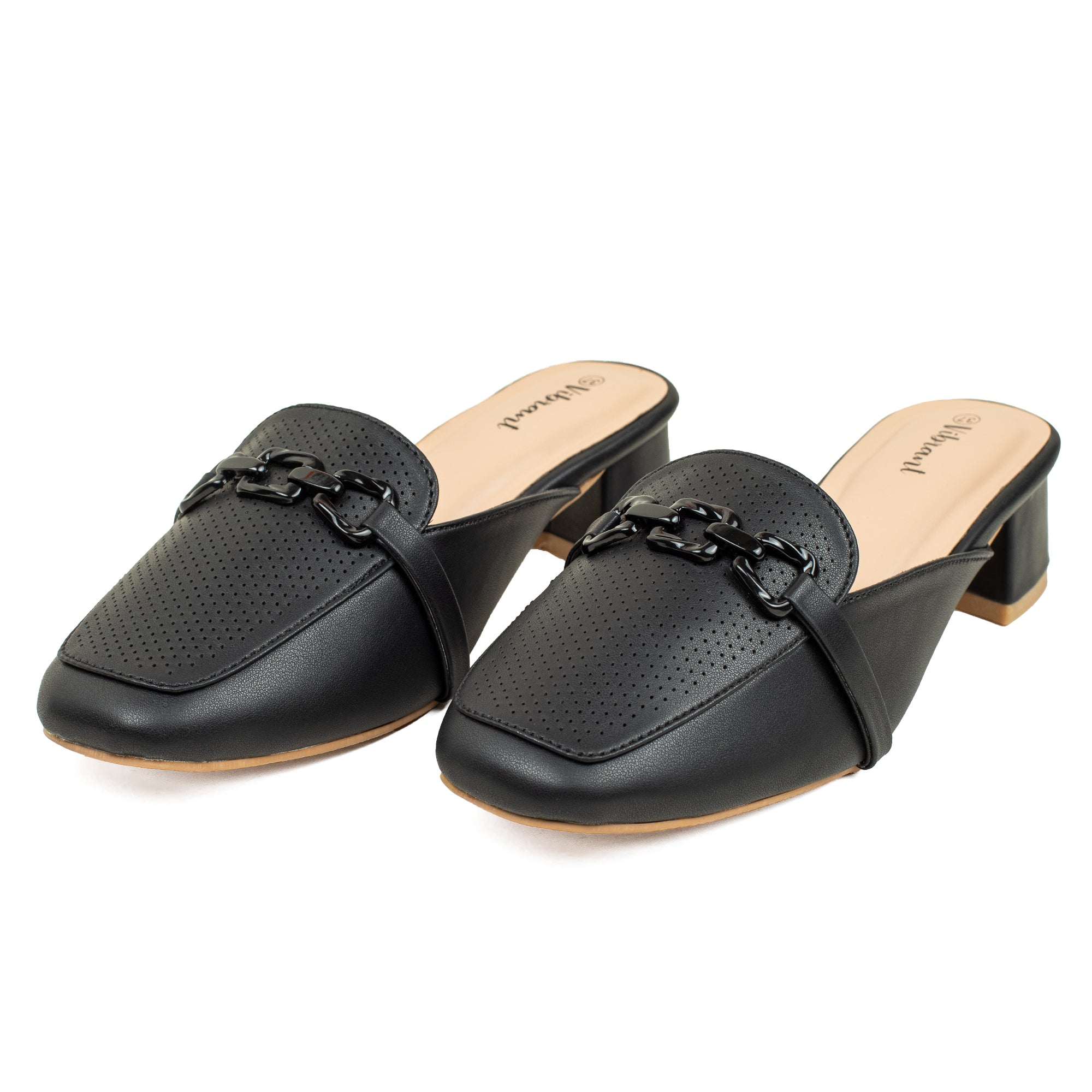 Women’s Black Open-Toe Block Heel Sandals with Rhinestone Straps - Vibrantbd.com