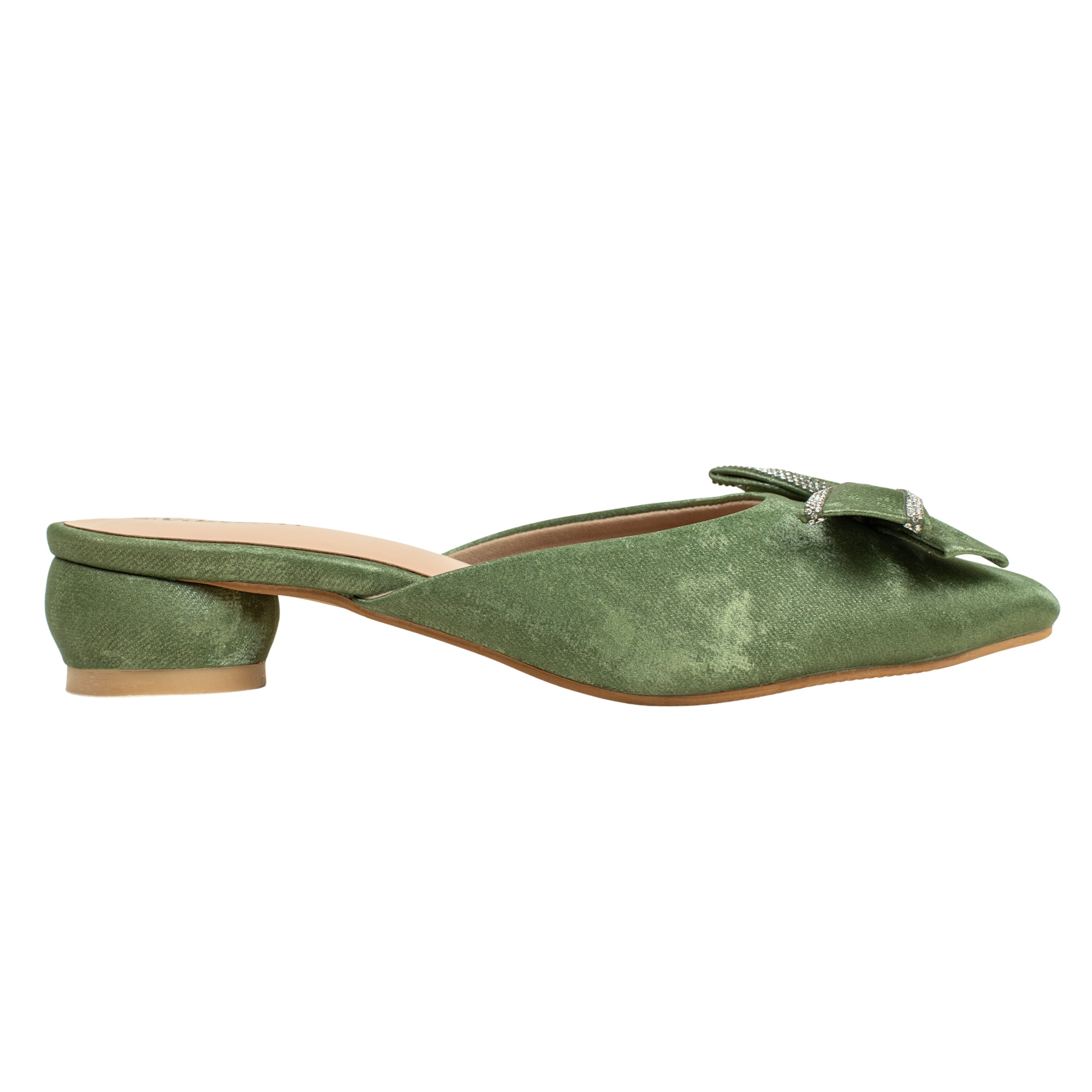 Ladies Green Slip-On Low-Heel Mule