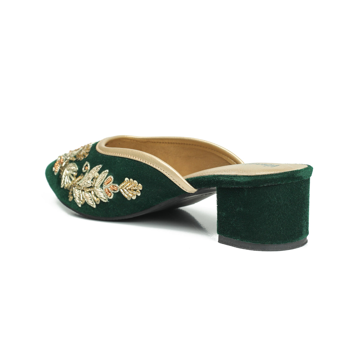 Vibrant Women's Green Embroidered Velvet Block Heel Sandal – Stylish & Comfortable Party Wear Shoes - Vibrantbd.com
