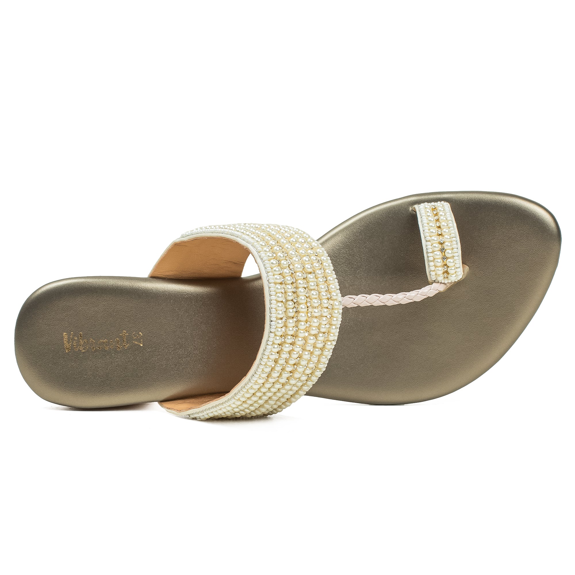 Vibrant Women's Pearl Embellished Block Heel Sandals – Elegant PU Leather Slip-On for Fashion & Comfort - Vibrantbd.com