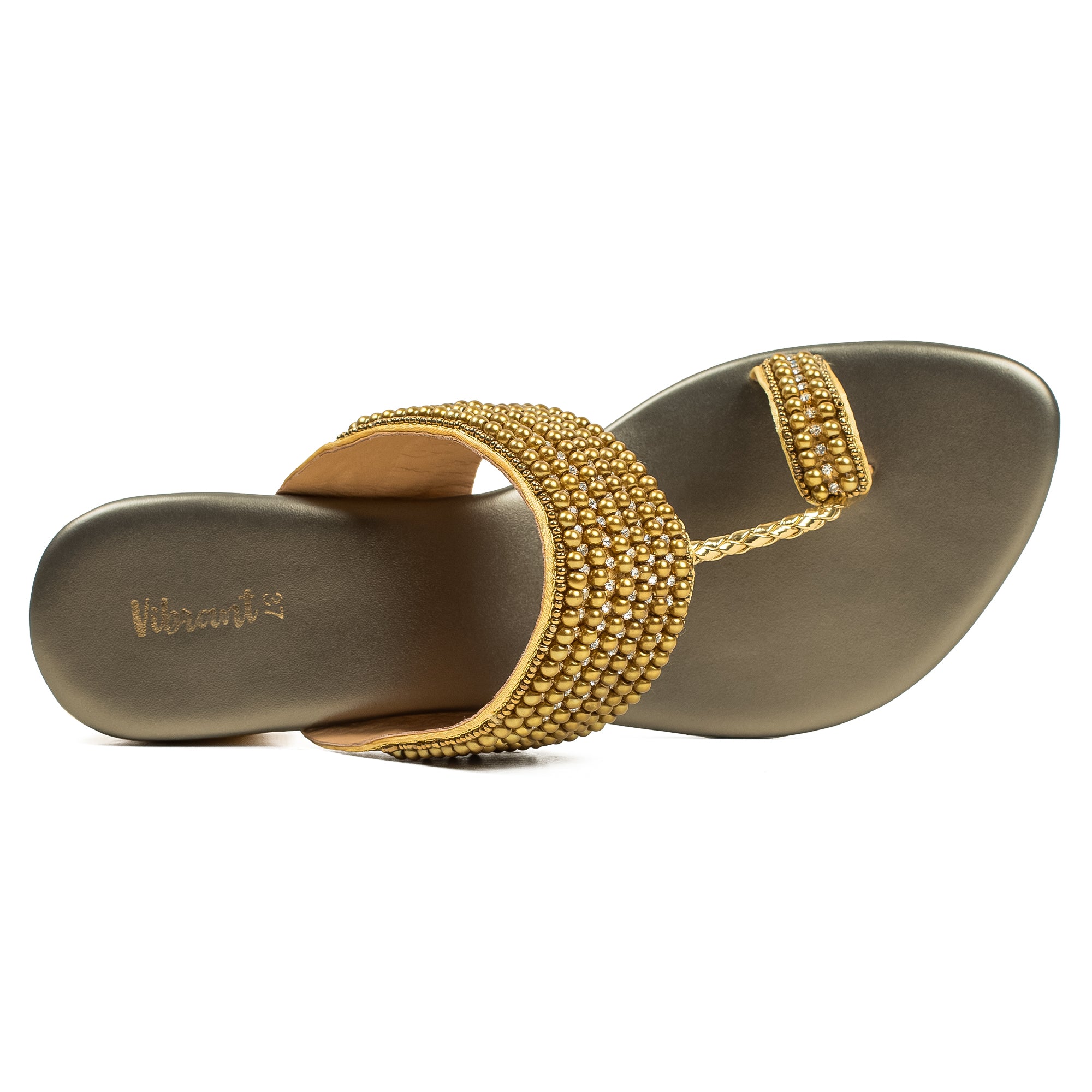 Vibrant Women's Pearl Embellished Golden Block Heel Sandals – Elegant PU Leather Slip-On for Fashion & Comfort - Vibrantbd.com