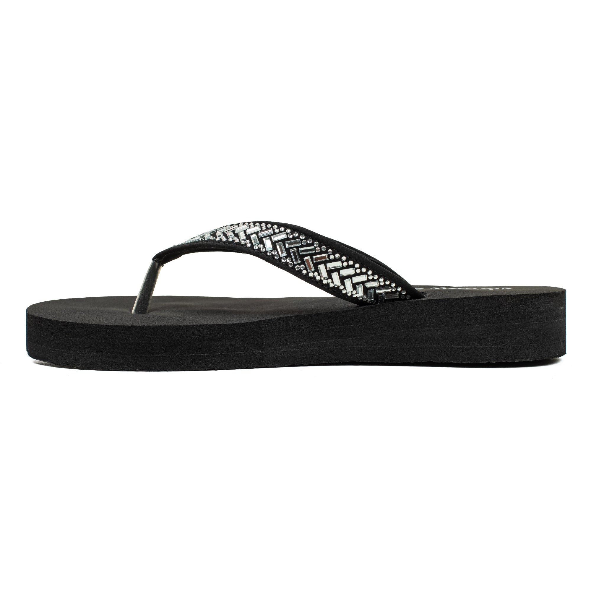 Ladies' Fashionable Black Stoned Strap Beach Flip-Flop with Comfortable Sole - Vibrantbd.com