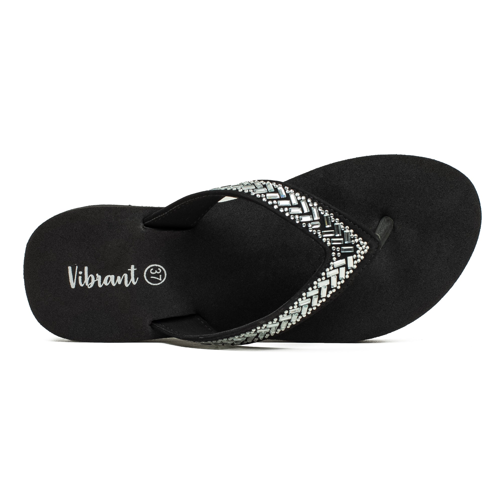 Ladies' Fashionable Black Stoned Strap Beach Flip-Flop with Comfortable Sole - Vibrantbd.com