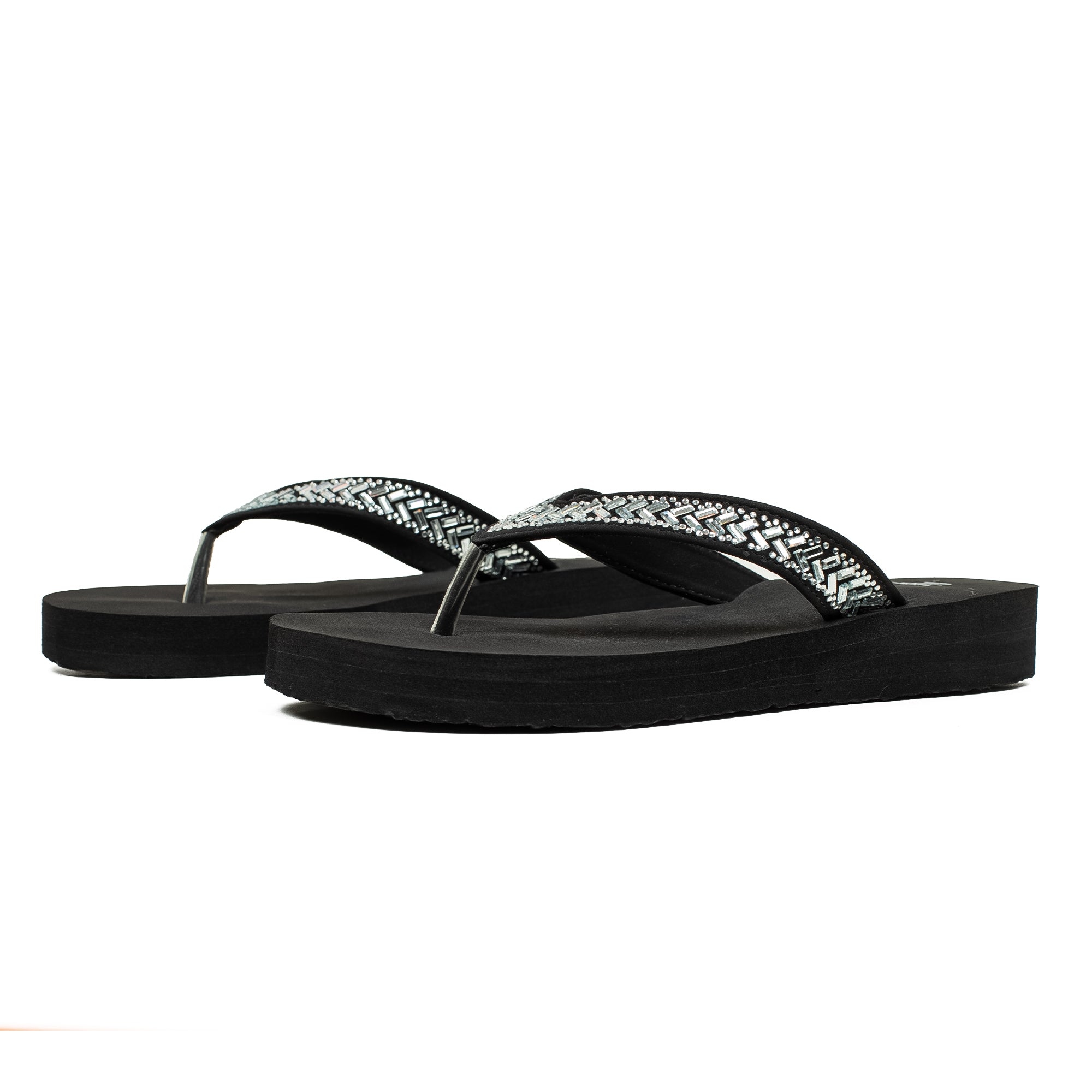 Ladies' Fashionable Black Stoned Strap Beach Flip-Flop with Comfortable Sole - Vibrantbd.com