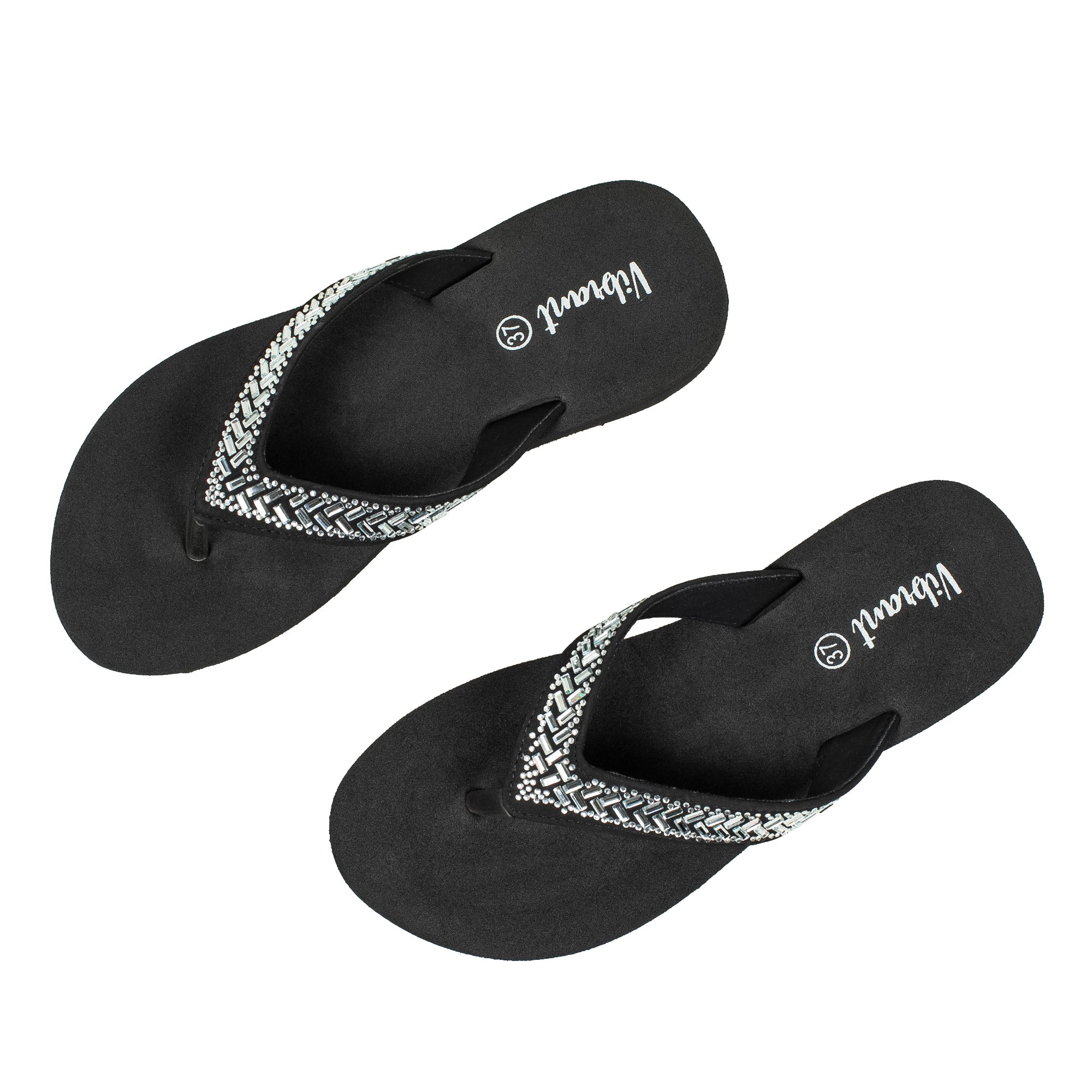 Ladies' Fashionable Black Stoned Strap Beach Flip-Flop with Comfortable Sole - Vibrantbd.com