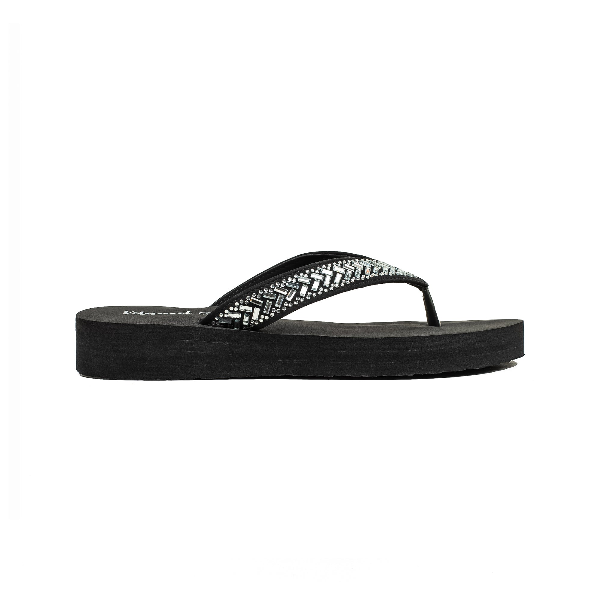 Ladies' Fashionable Black Stoned Strap Beach Flip-Flop with Comfortable Sole - Vibrantbd.com