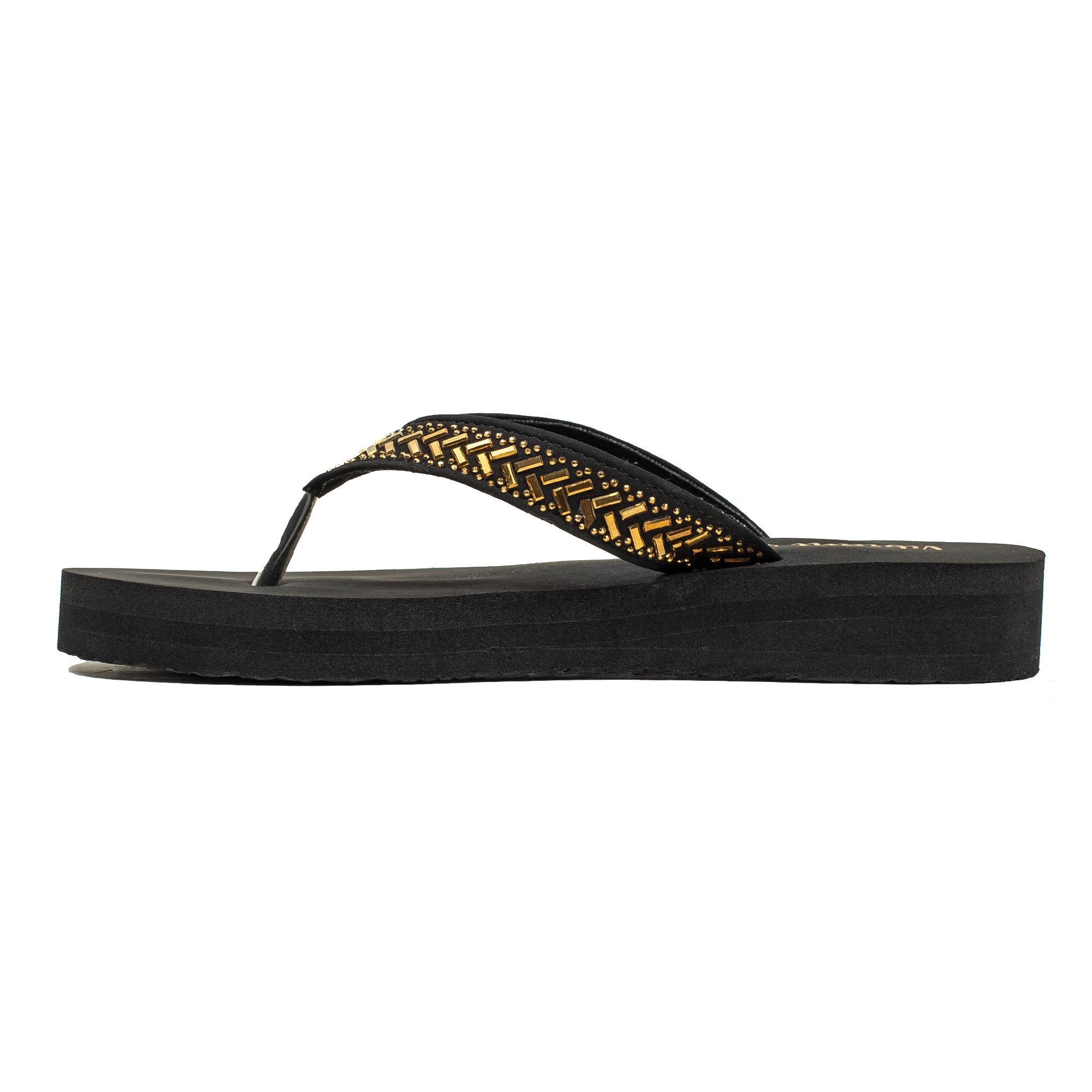 Ladies' Fashionable Golden Stoned Strap Beach Flip-Flop with Comfortable Sole - Vibrantbd.com