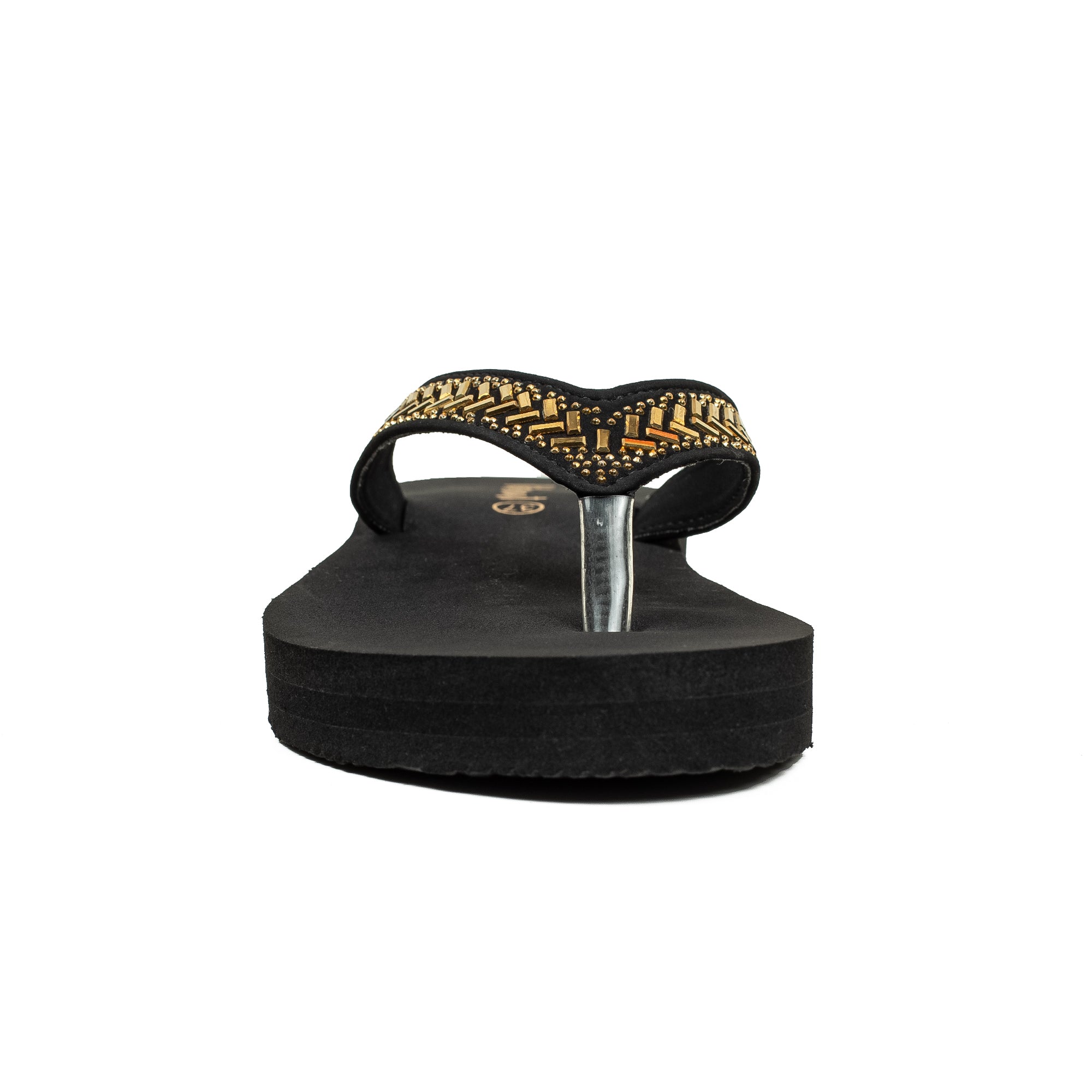 Ladies' Fashionable Golden Stoned Strap Beach Flip-Flop with Comfortable Sole - Vibrantbd.com