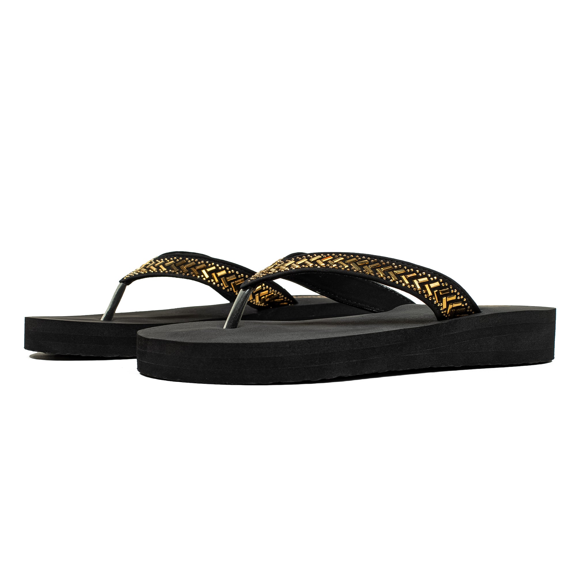 Ladies' Fashionable Golden Stoned Strap Beach Flip-Flop with Comfortable Sole - Vibrantbd.com