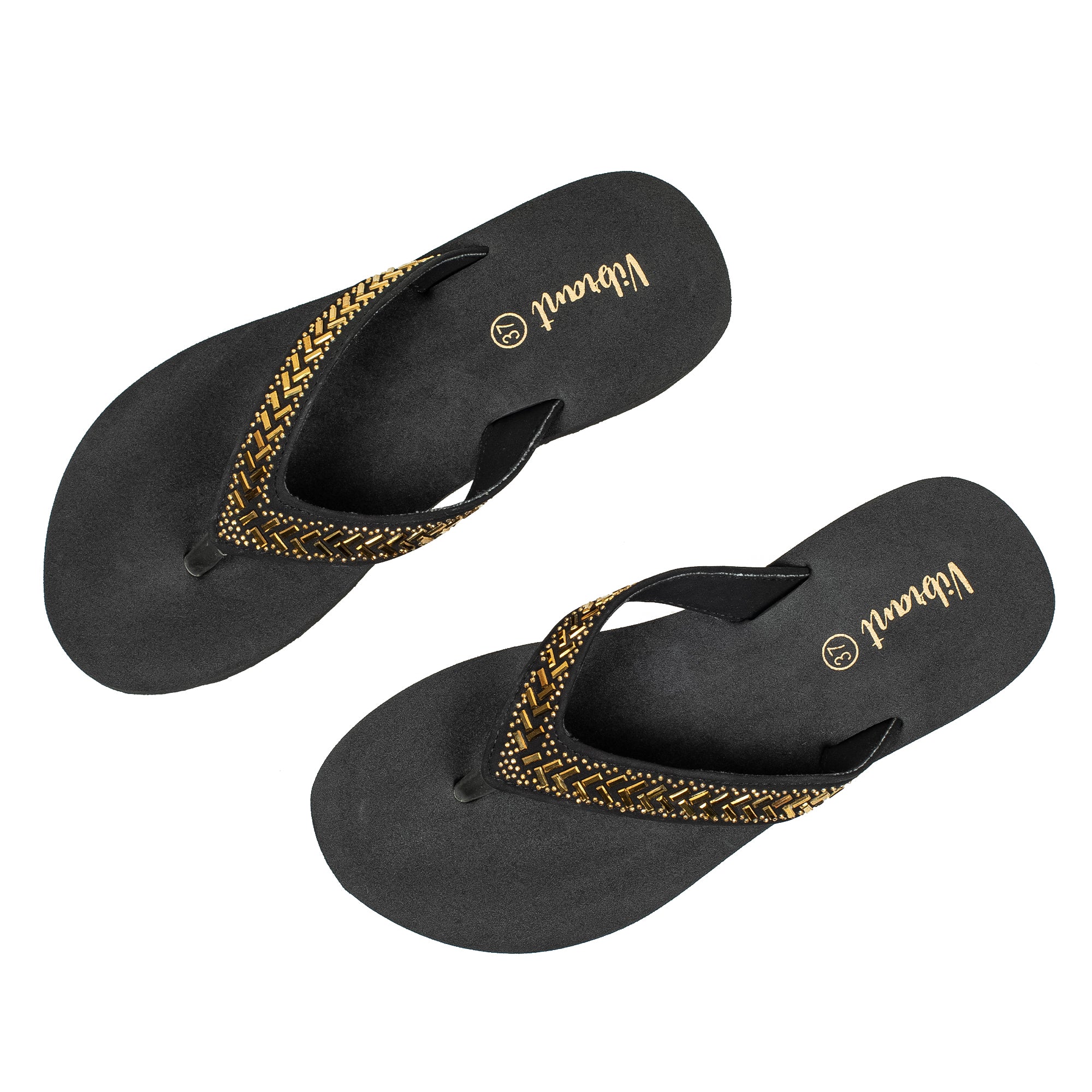 Ladies' Fashionable Golden Stoned Strap Beach Flip-Flop with Comfortable Sole - Vibrantbd.com