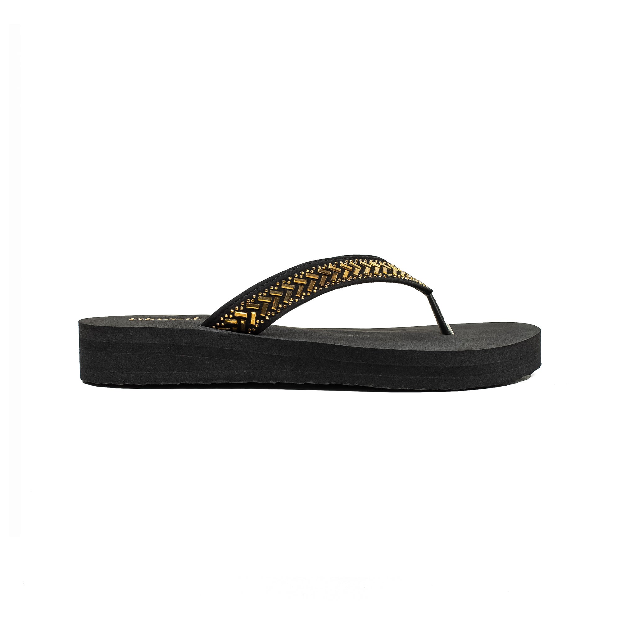 Ladies' Fashionable Golden Stoned Strap Beach Flip-Flop with Comfortable Sole - Vibrantbd.com