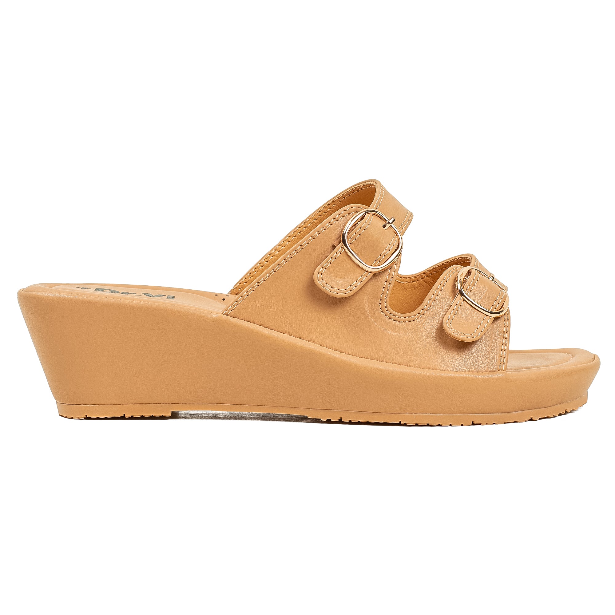 Vibrant Dr. Vi Ladies Wedge Heel Comfort Sandal – Beige PU Leather, Adjustable Straps & Cushioned Insole for Maximum Comfort - Vibrantbd.com