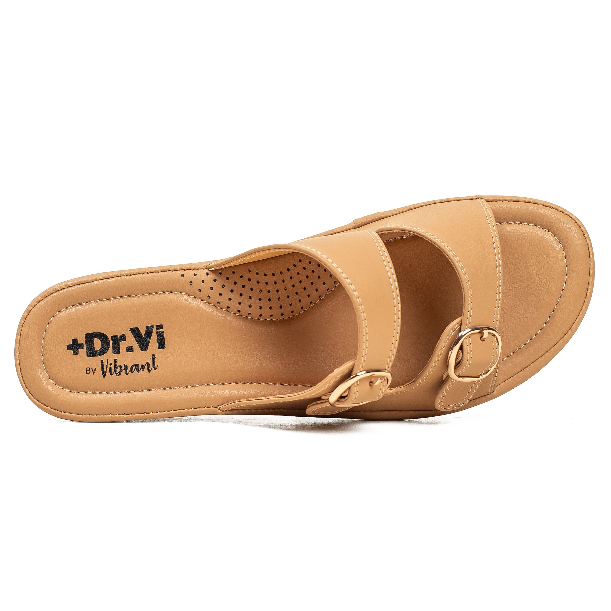 Vibrant Dr. Vi Ladies Wedge Heel Comfort Sandal – Beige PU Leather, Adjustable Straps & Cushioned Insole for Maximum Comfort - Vibrantbd.com