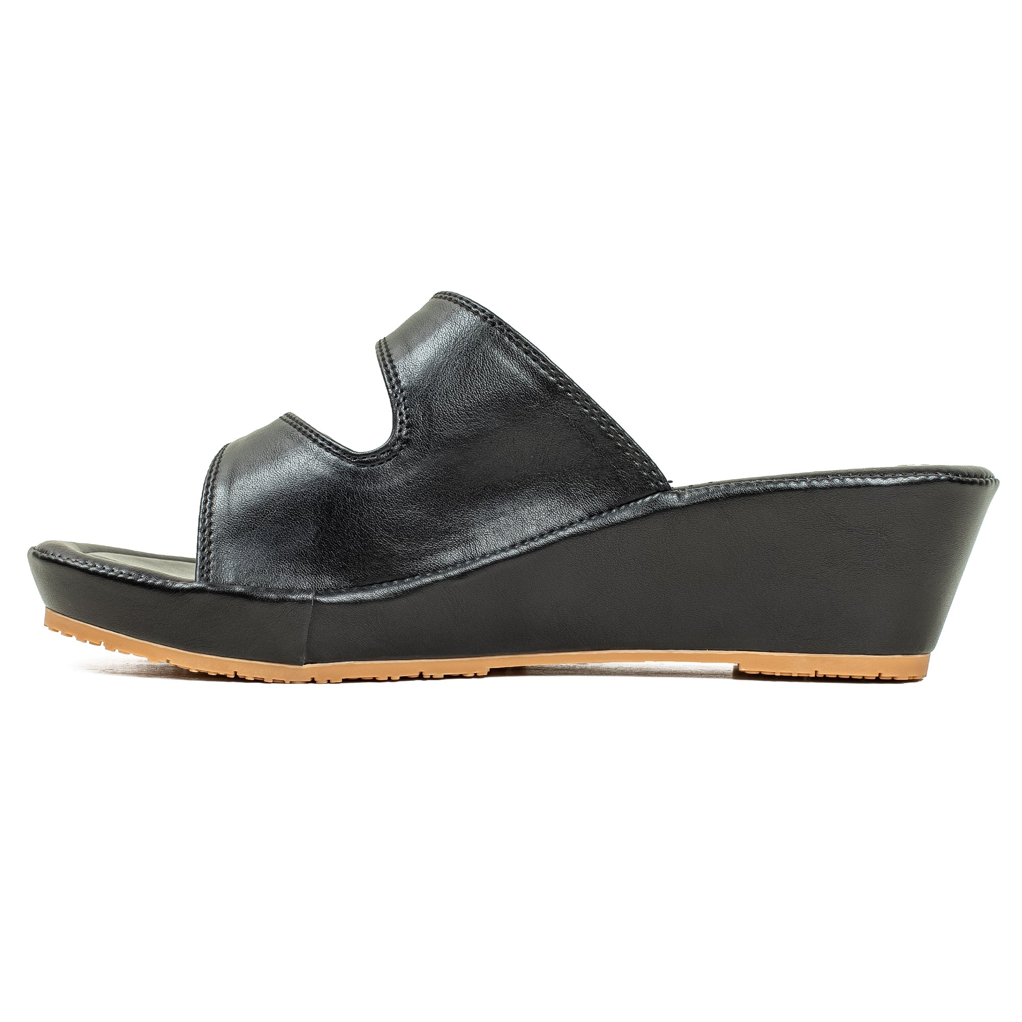 Vibrant Dr. Vi Ladies Wedge Heel Comfort Sandal – Black PU Leather, Adjustable Straps & Cushioned Insole for Maximum Comfort - Vibrantbd.com