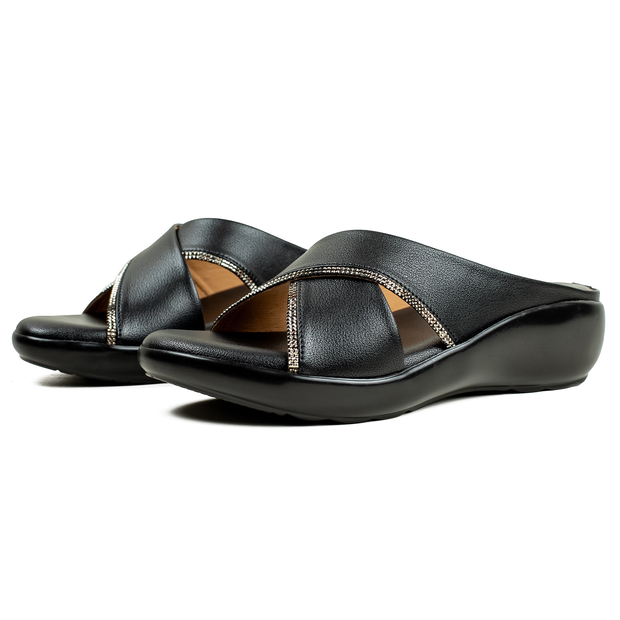 Vibrant Ladies’ Black Wedge Heel Sandal – Ultra Comfortable PU Leather Sandal with Cushioned Insole & PU Outsole - Vibrantbd.com