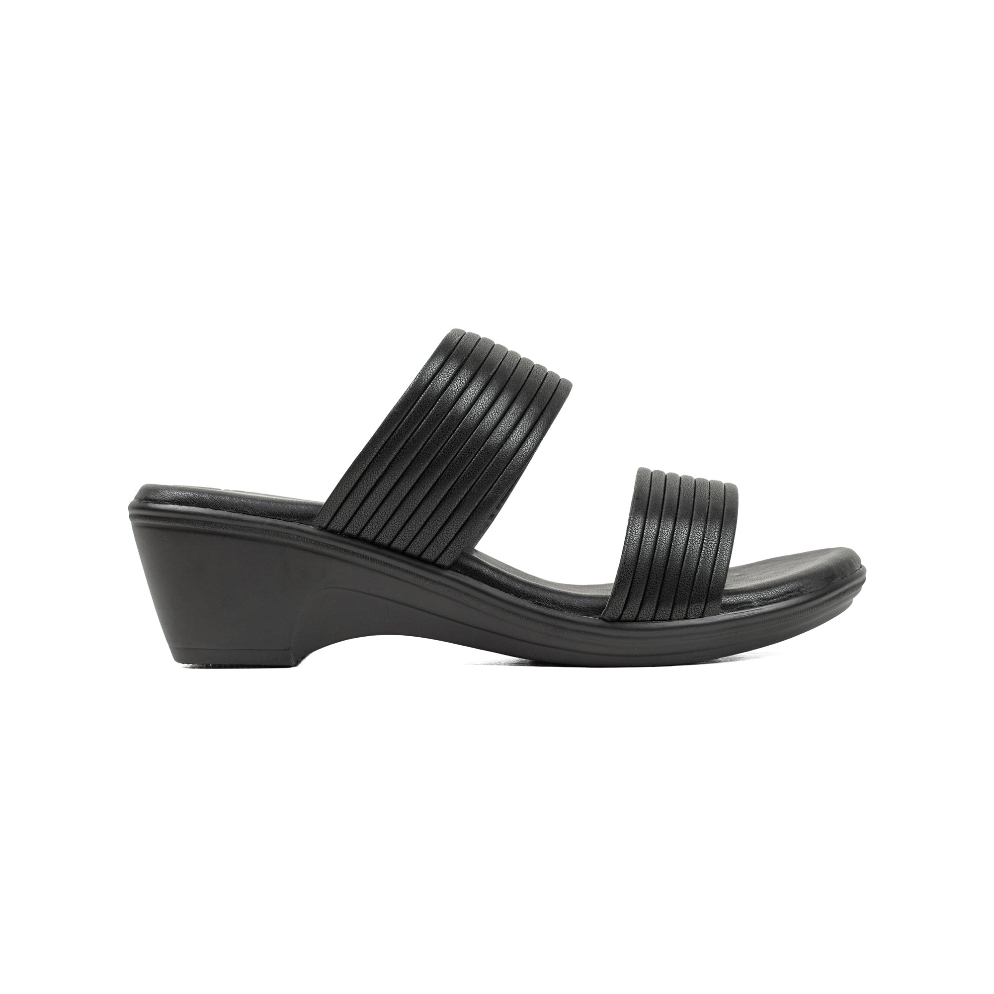 Textured Strap Wedge Sandal in Black