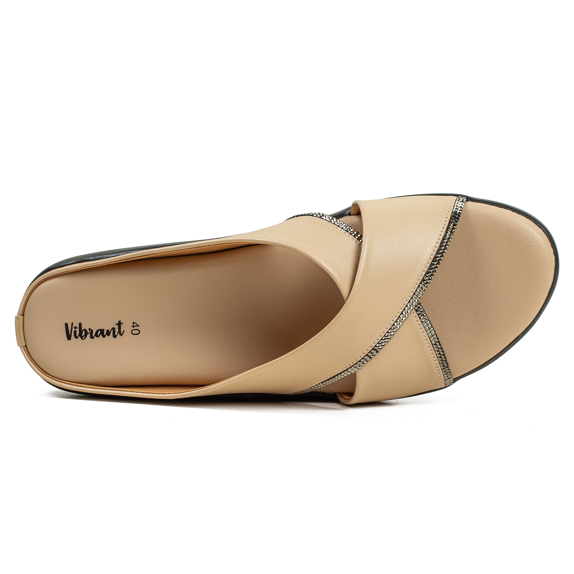 Vibrant Ladies’ Beige Wedge Heel Sandal – Elegant PU Leather Slip-On with Padded Insole for Comfort - Vibrantbd.com