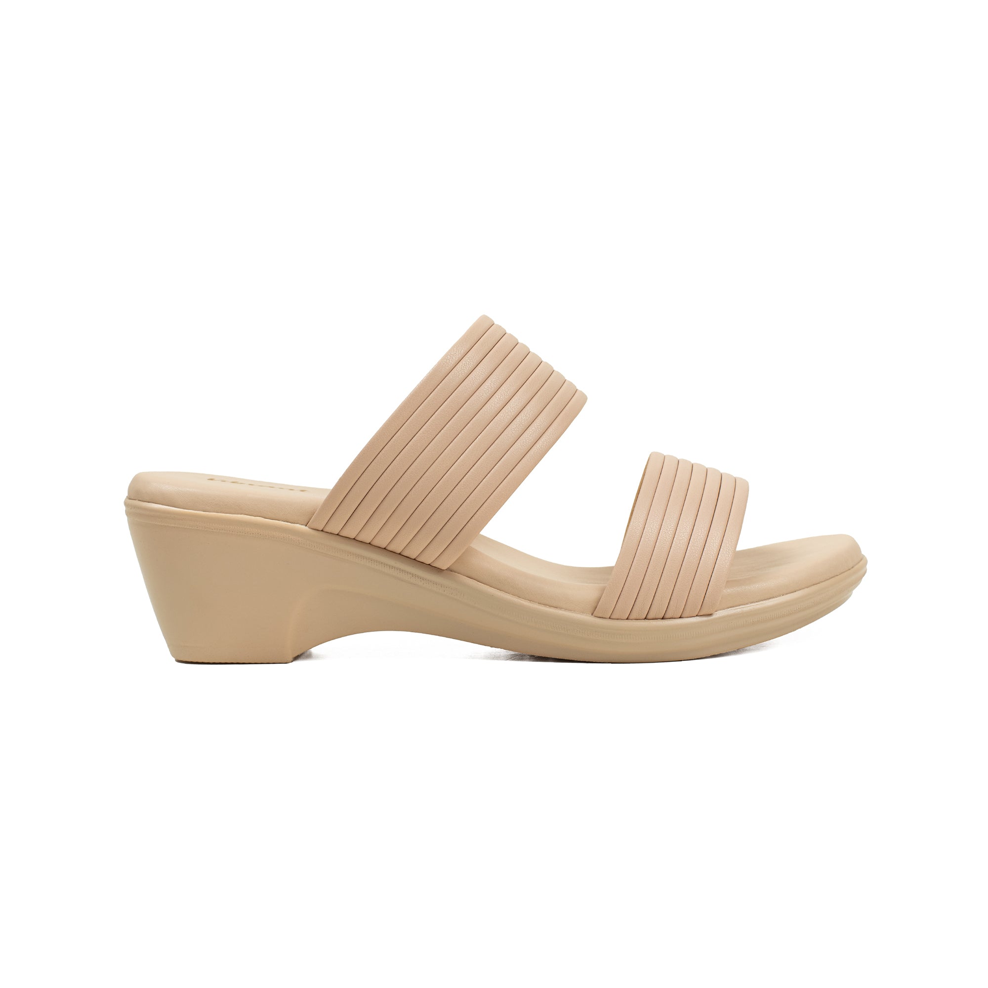 Textured Strap Wedge Sandal in Beige