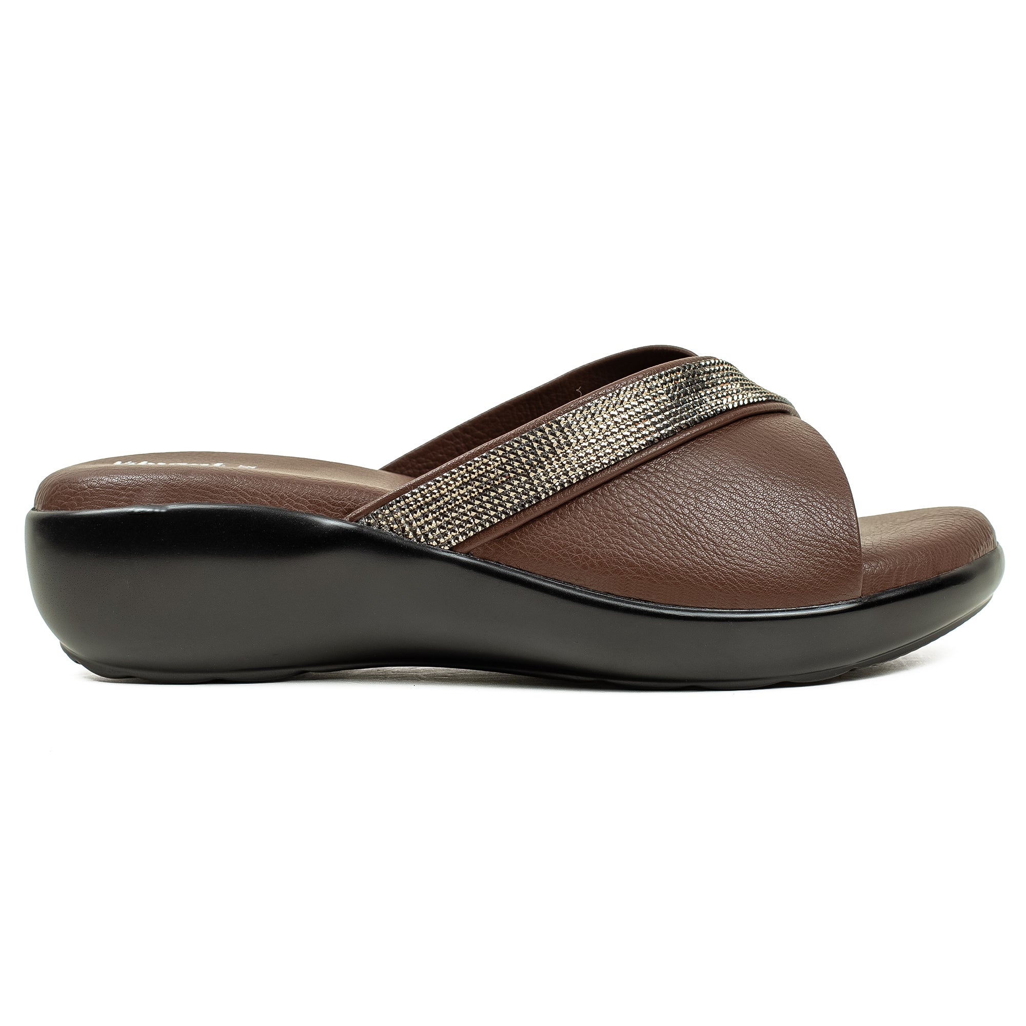 Vibrant Ladies Brown Wedge Heel Sandal – Comfortable & Stylish PU Leather - Vibrantbd.com