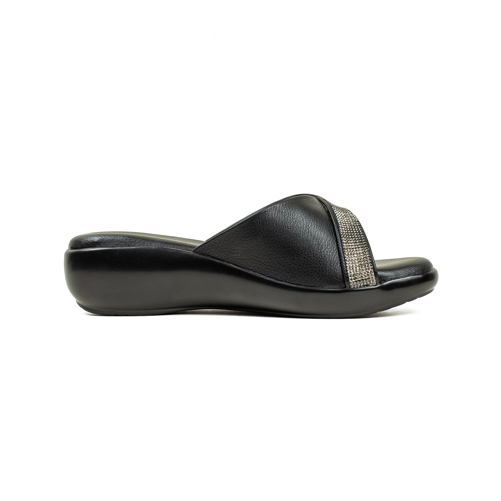 Vibrant Ladies Black Wedge Heel Sandal – Comfortable & Stylish PU Leather