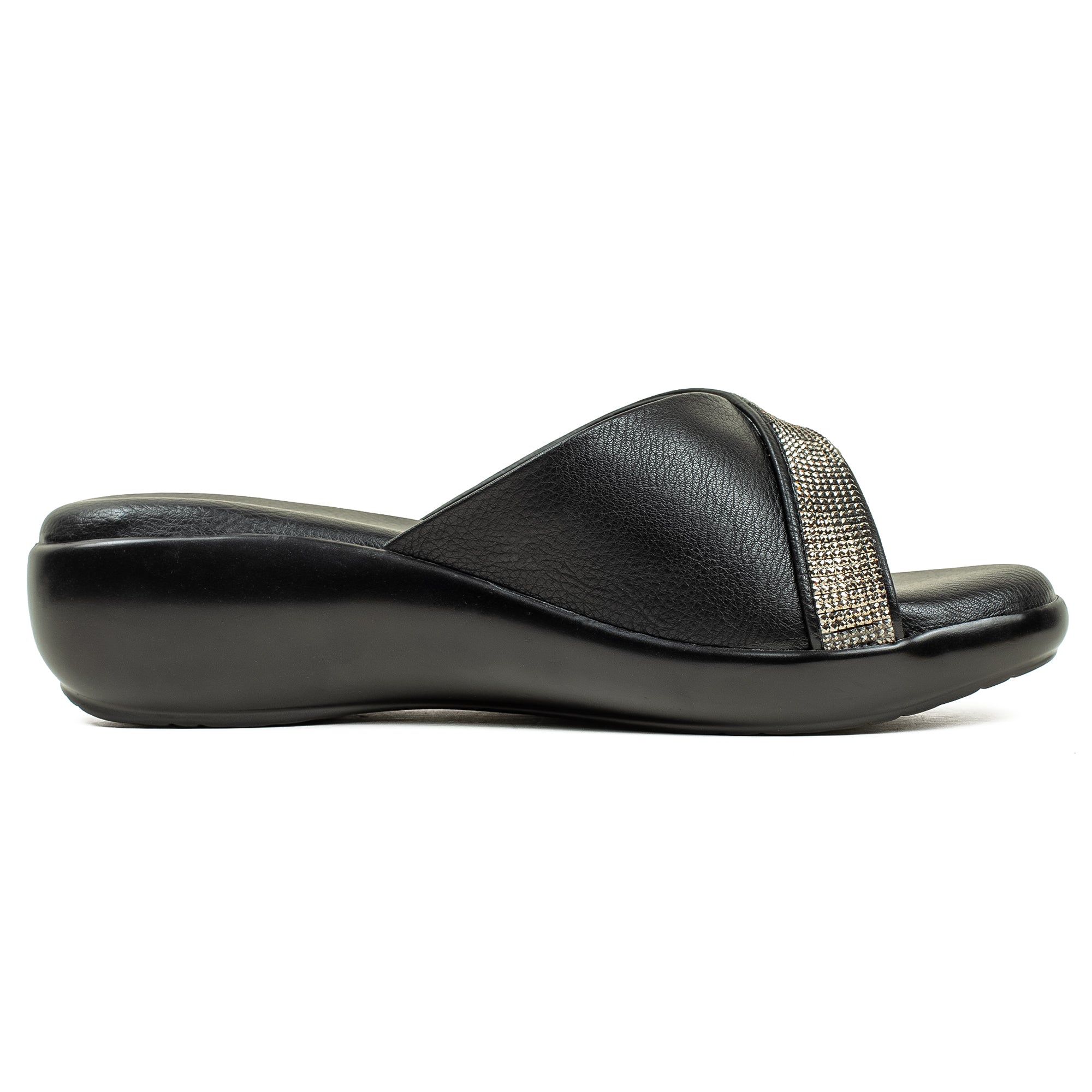 Vibrant Ladies Black Wedge Heel Sandal – Comfortable & Stylish PU Leather - Vibrantbd.com
