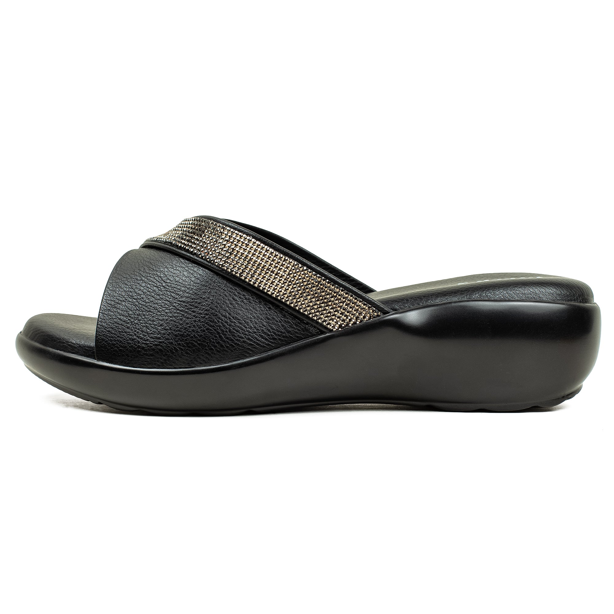 Vibrant Ladies Black Wedge Heel Sandal – Comfortable & Stylish PU Leather - Vibrantbd.com
