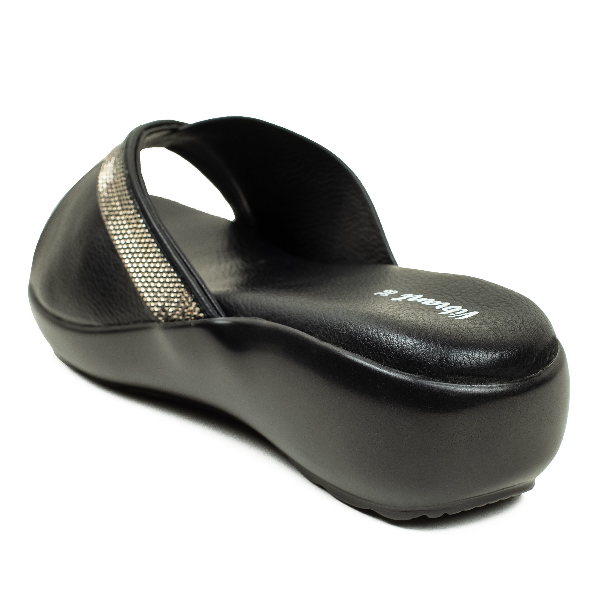 Vibrant Ladies Black Wedge Heel Sandal – Comfortable & Stylish PU Leather - Vibrantbd.com