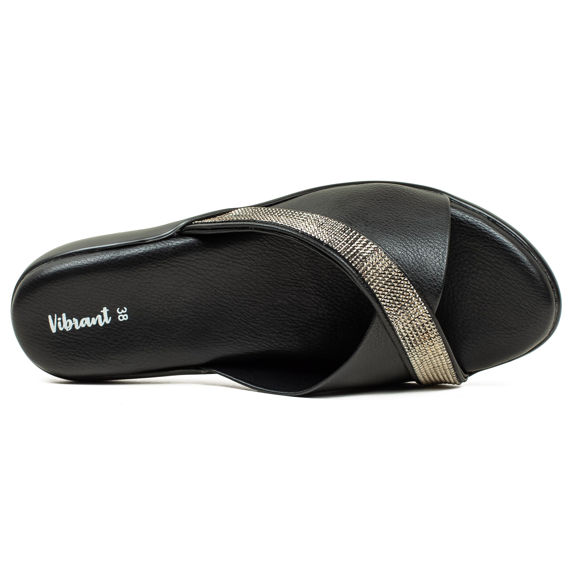 Vibrant Ladies Black Wedge Heel Sandal – Comfortable & Stylish PU Leather - Vibrantbd.com