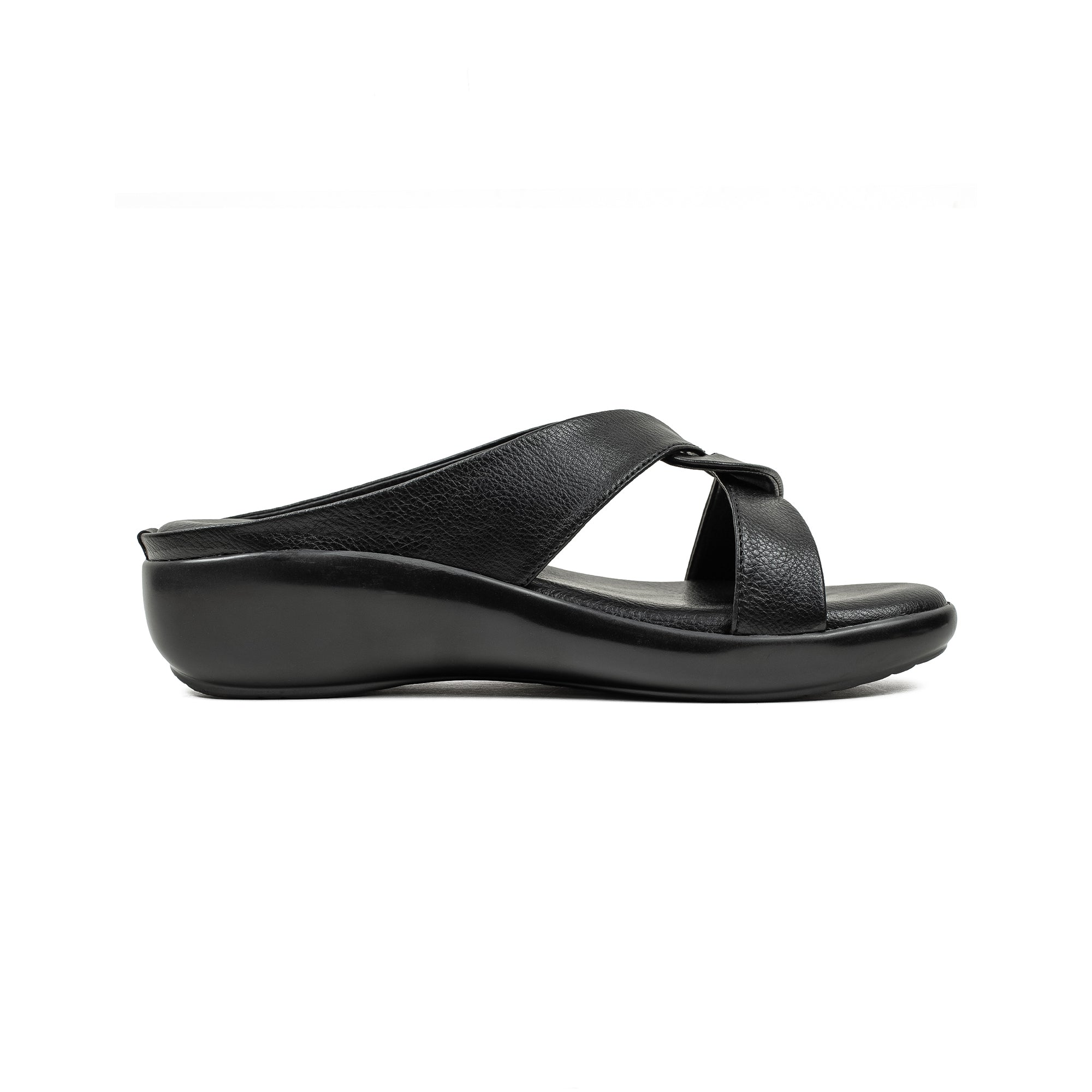 Vibrant Ladies Black Wedge Sandal – Comfortable & Stylish PU Leather
