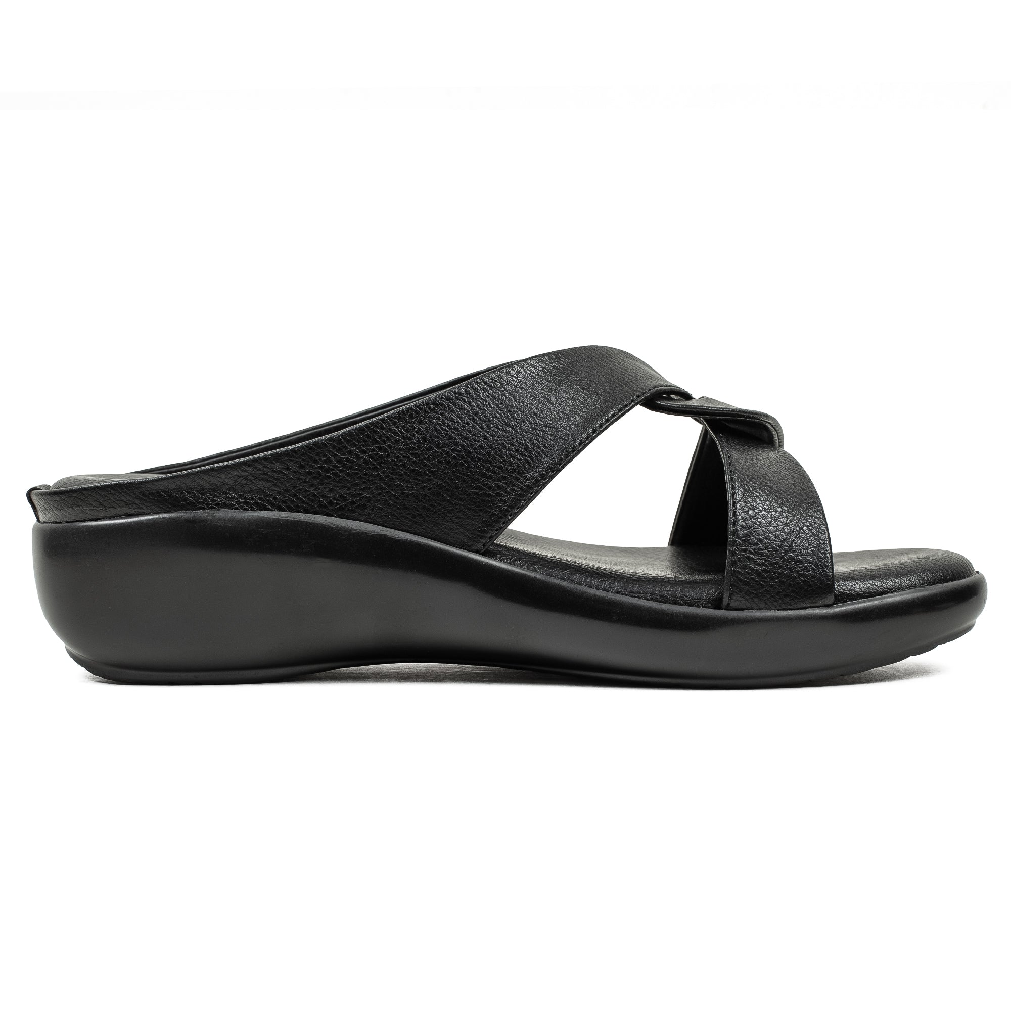 Vibrant Ladies Black Wedge Sandal – Comfortable & Stylish PU Leather - Vibrantbd.com