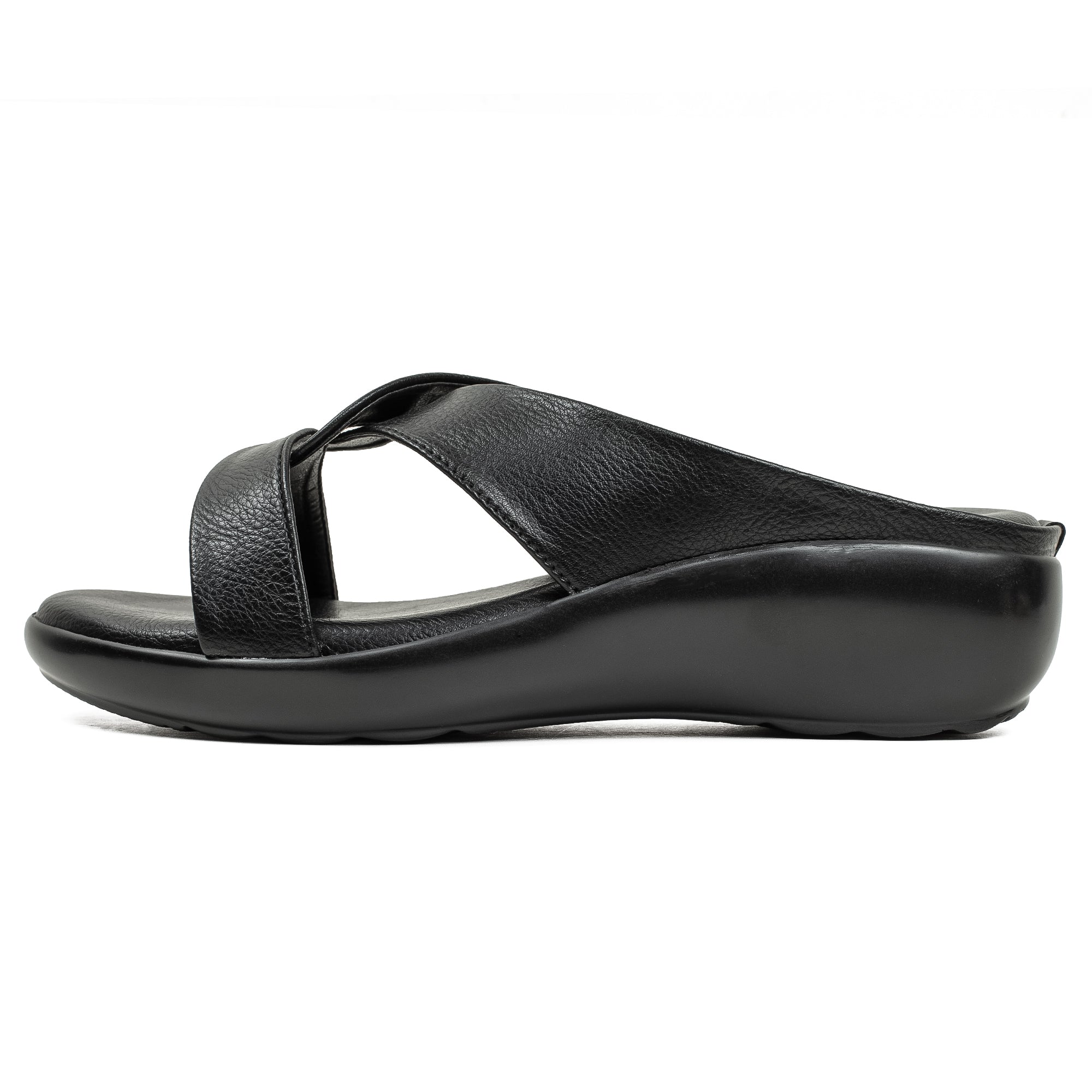 Vibrant Ladies Black Wedge Sandal – Comfortable & Stylish PU Leather - Vibrantbd.com