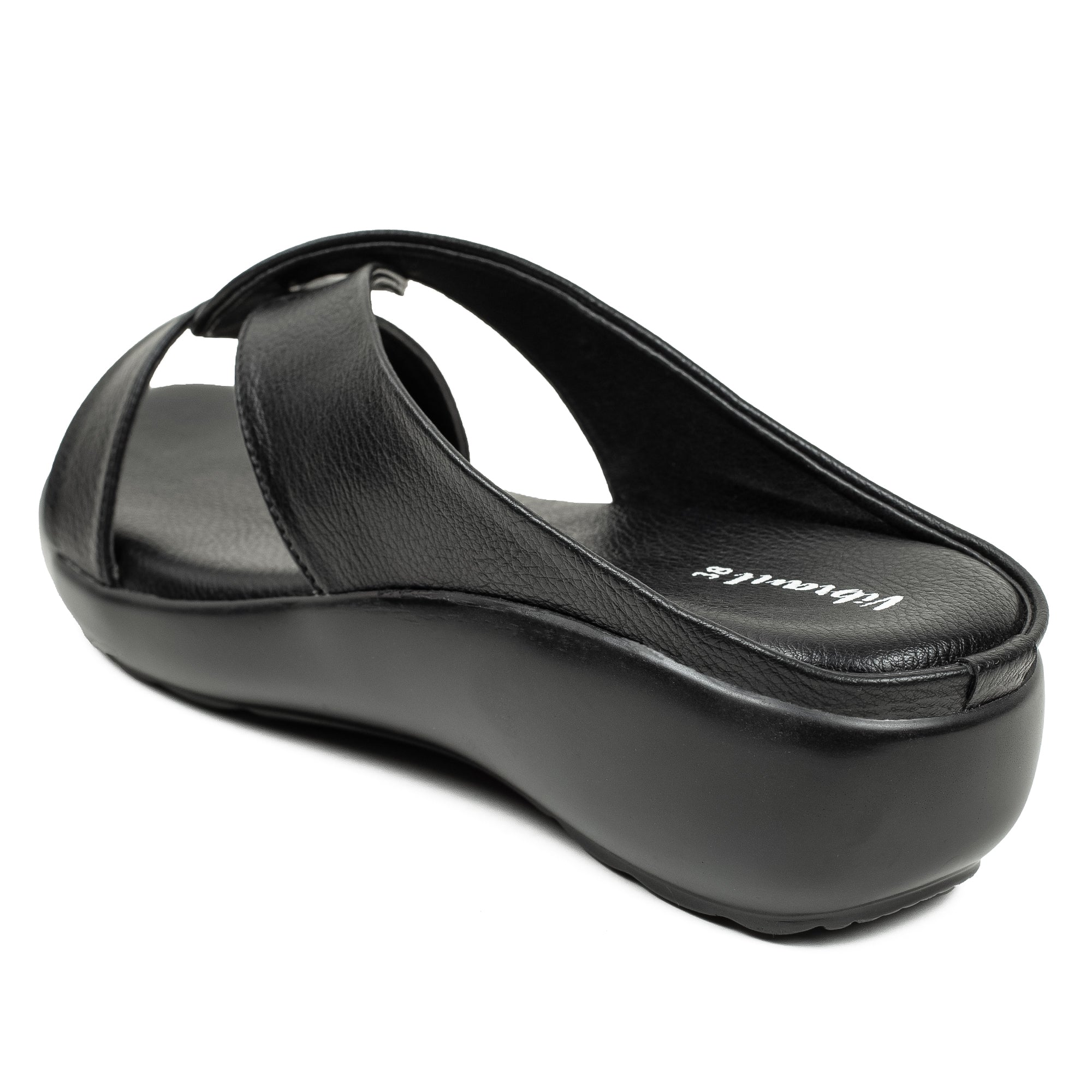 Vibrant Ladies Black Wedge Sandal – Comfortable & Stylish PU Leather - Vibrantbd.com