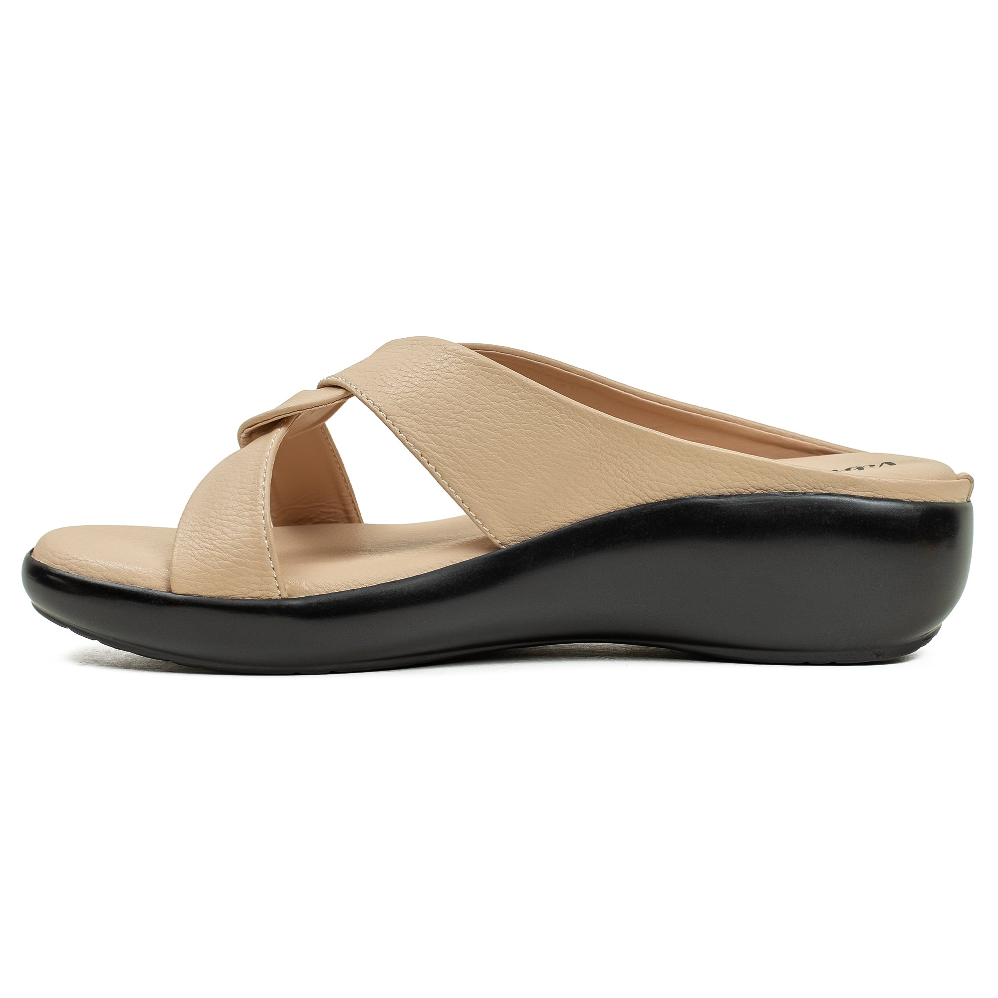 Vibrant Ladies Beige Wedge Sandal – Comfortable & Stylish PU Leather - Vibrantbd.com