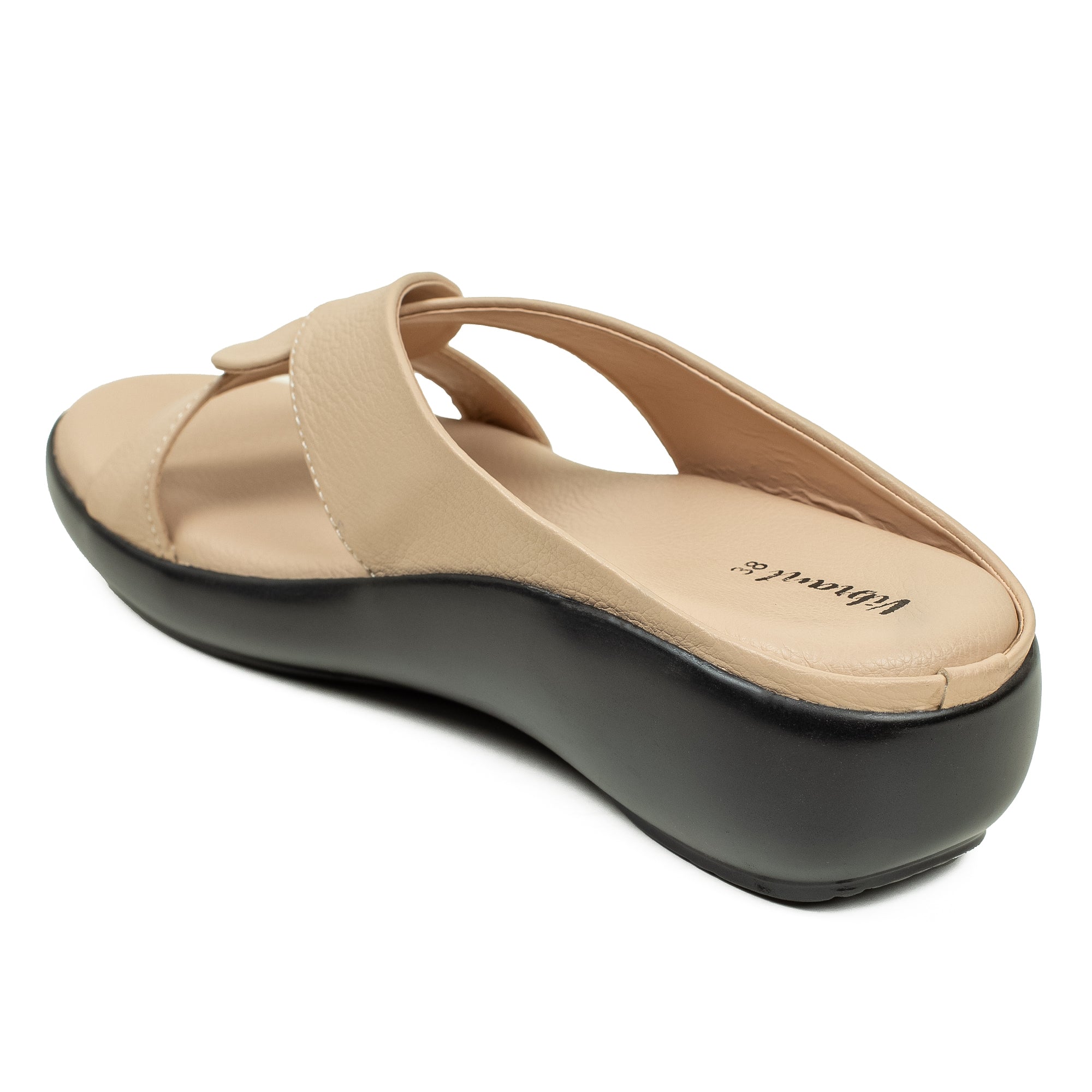 Vibrant Ladies Beige Wedge Sandal – Comfortable & Stylish PU Leather - Vibrantbd.com