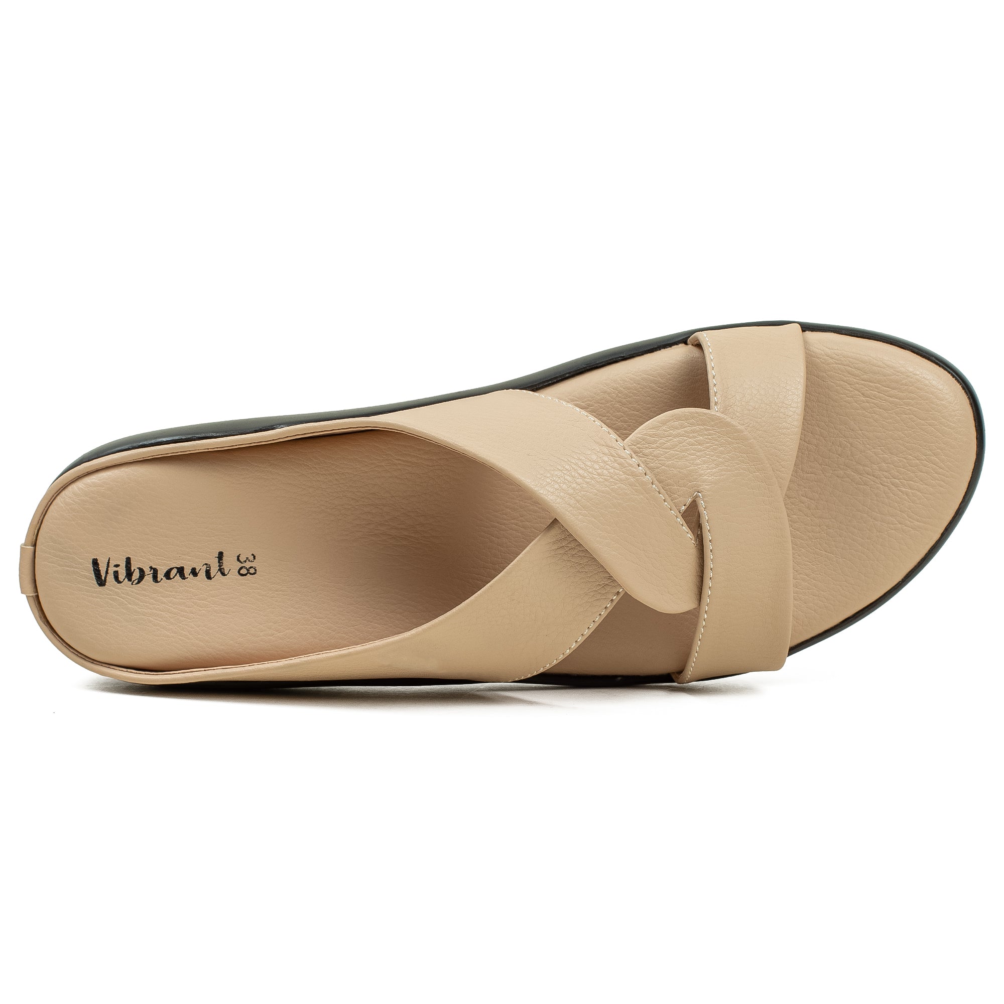Vibrant Ladies Beige Wedge Sandal – Comfortable & Stylish PU Leather - Vibrantbd.com