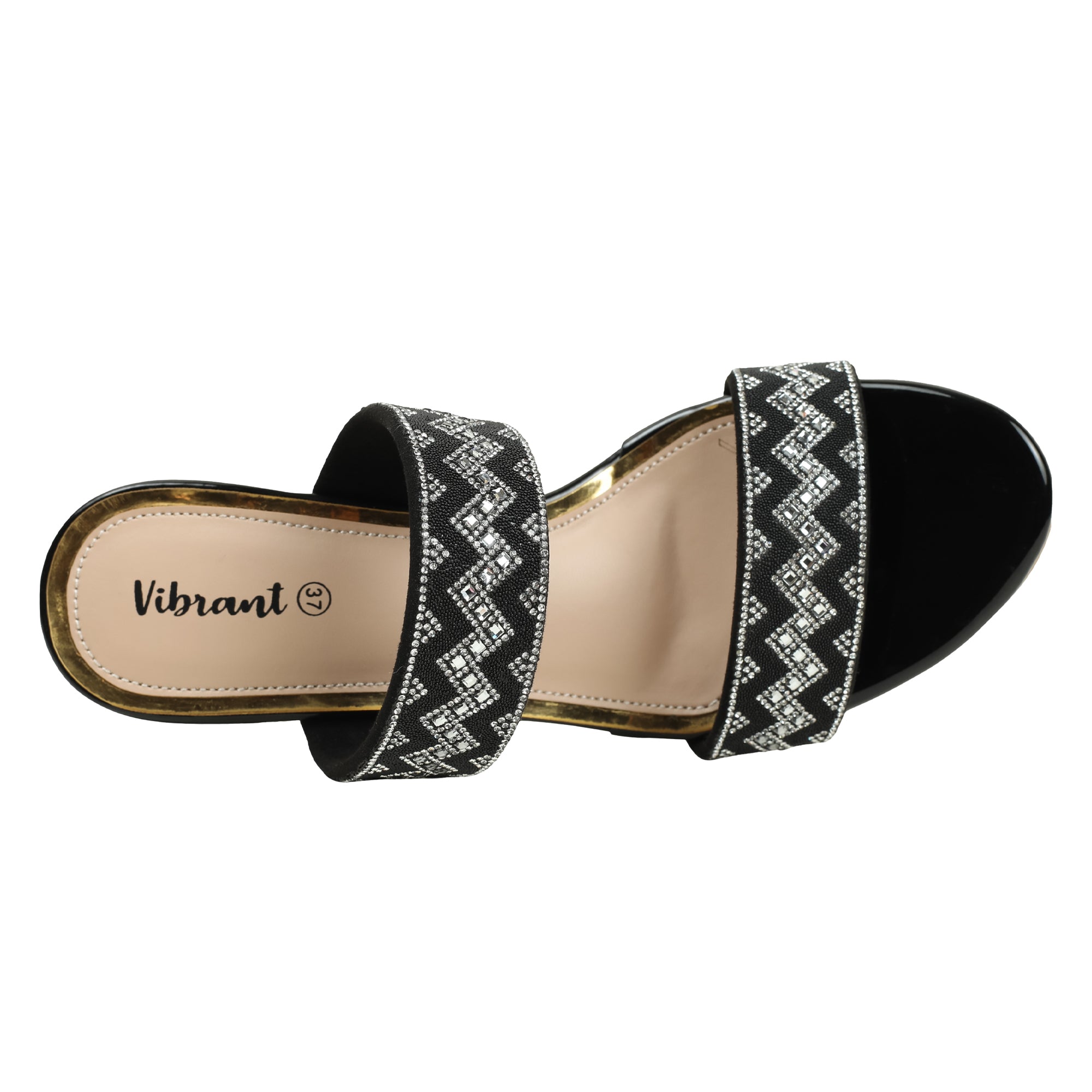 Zigzag Pattern Black Block Heel Sandal