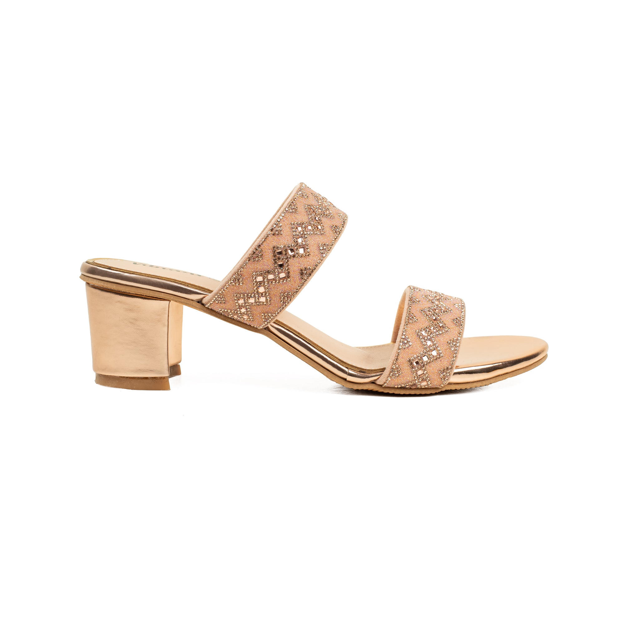Zigzag Pattern Rose Gold Block Heel Sandal