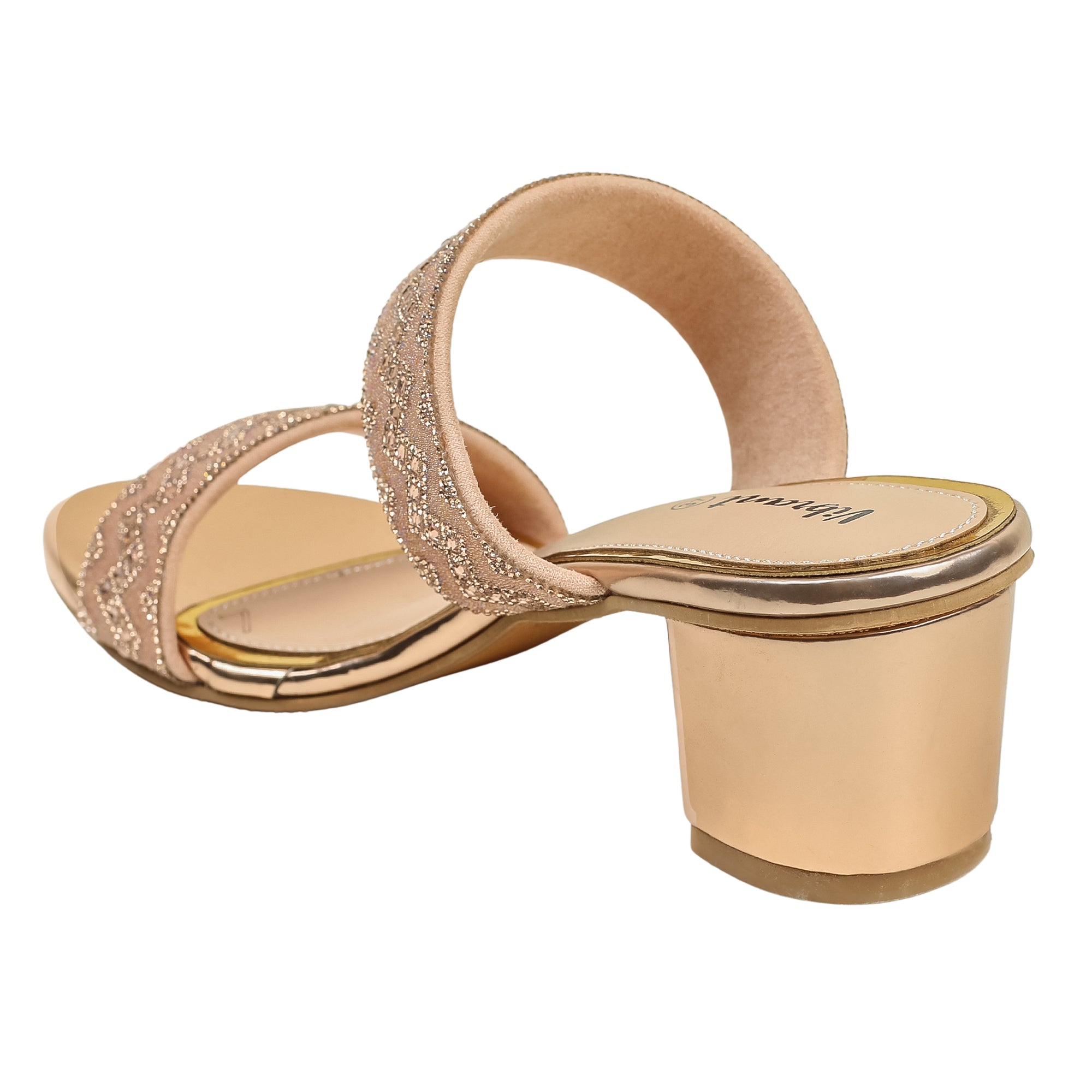 Zigzag Pattern Rose Gold Block Heel Sandal - Vibrantbd.com