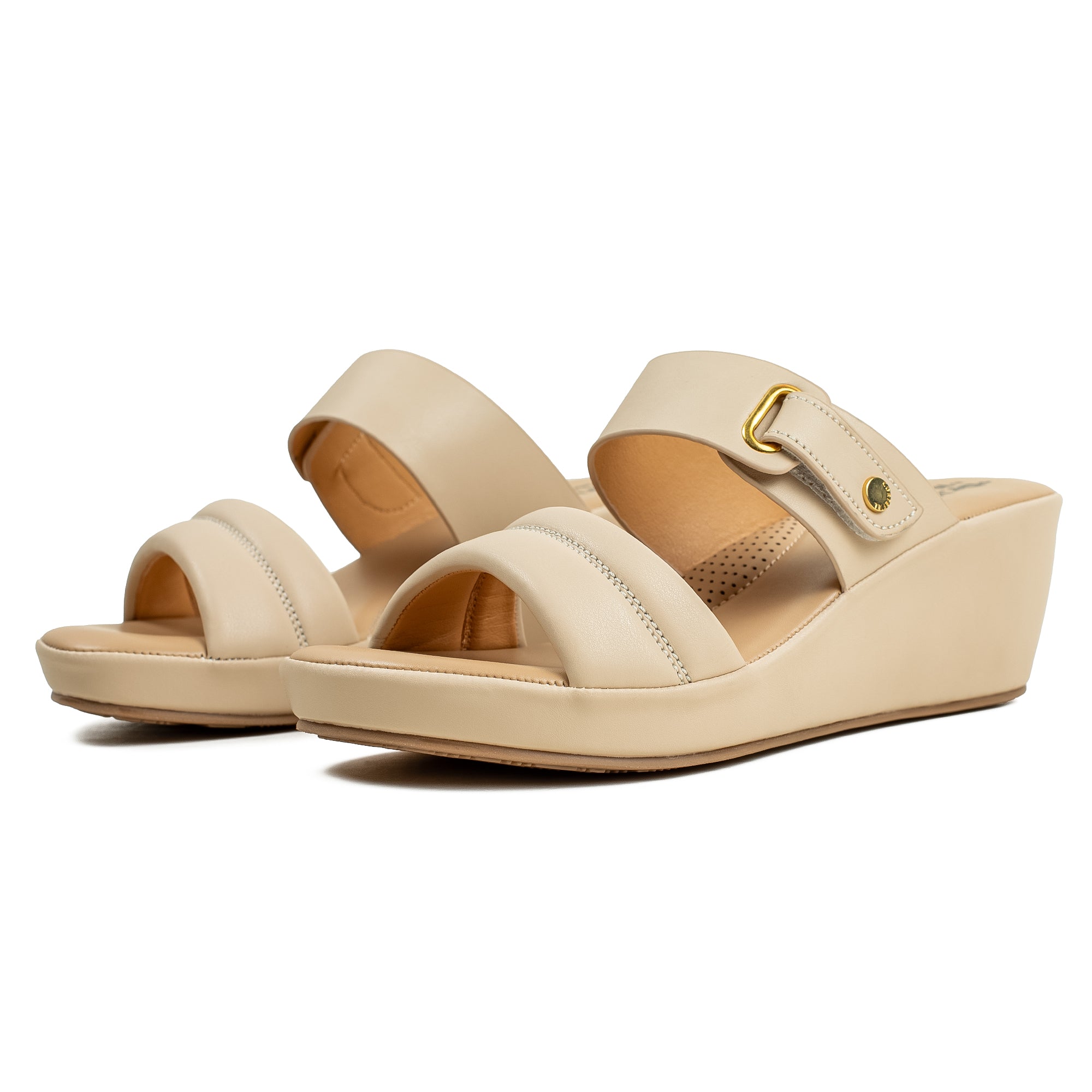 Vibrant Ladies’ Beige Wedge Heel Sandal – Dr. Vi Super Comfortable Fashion Sandal with PU Leather Upper & TPR Outsole - Vibrantbd.com
