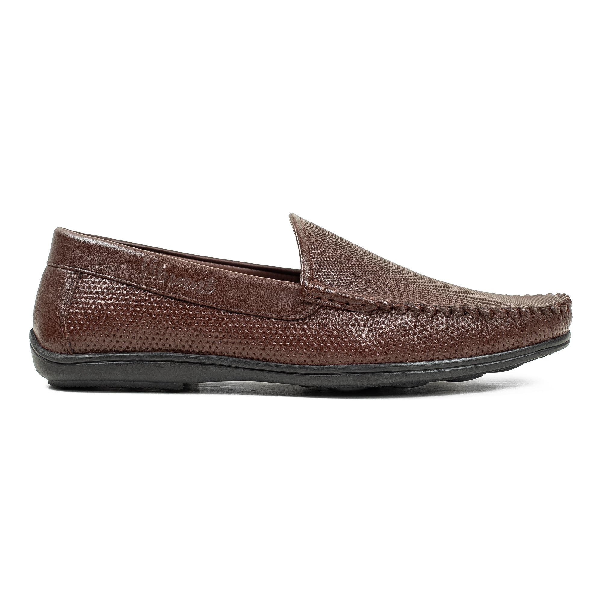 Men's Brown Printed Leather Moccasin Shoes | Vibrant® Cushioned Comfort with TPR Outsole - Vibrantbd.com