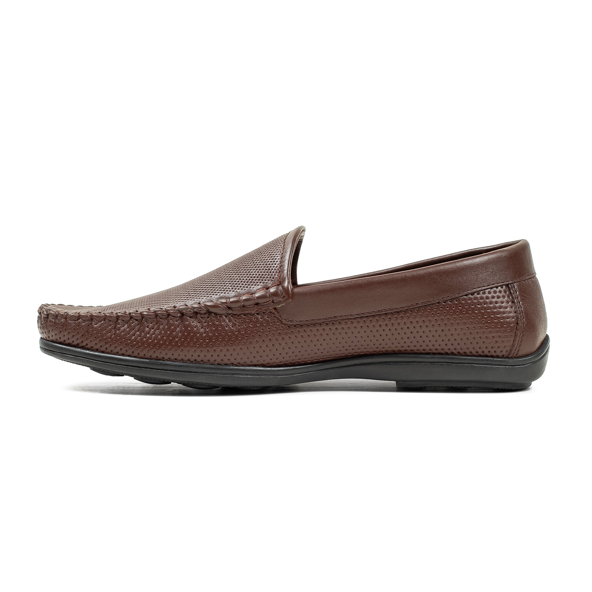 Men's Brown Printed Leather Moccasin Shoes | Vibrant® Cushioned Comfort with TPR Outsole - Vibrantbd.com