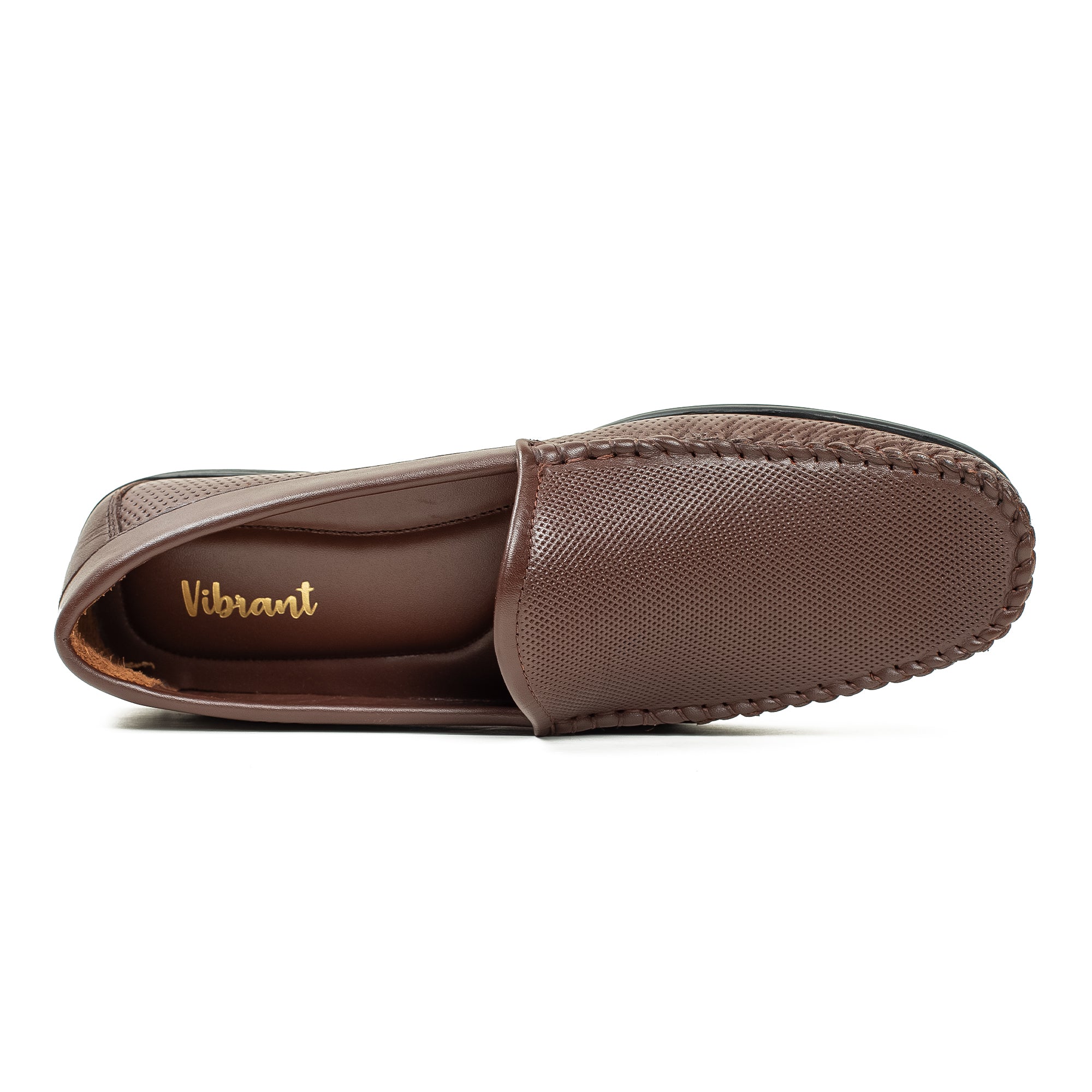 Men's Brown Printed Leather Moccasin Shoes | Vibrant® Cushioned Comfort with TPR Outsole - Vibrantbd.com