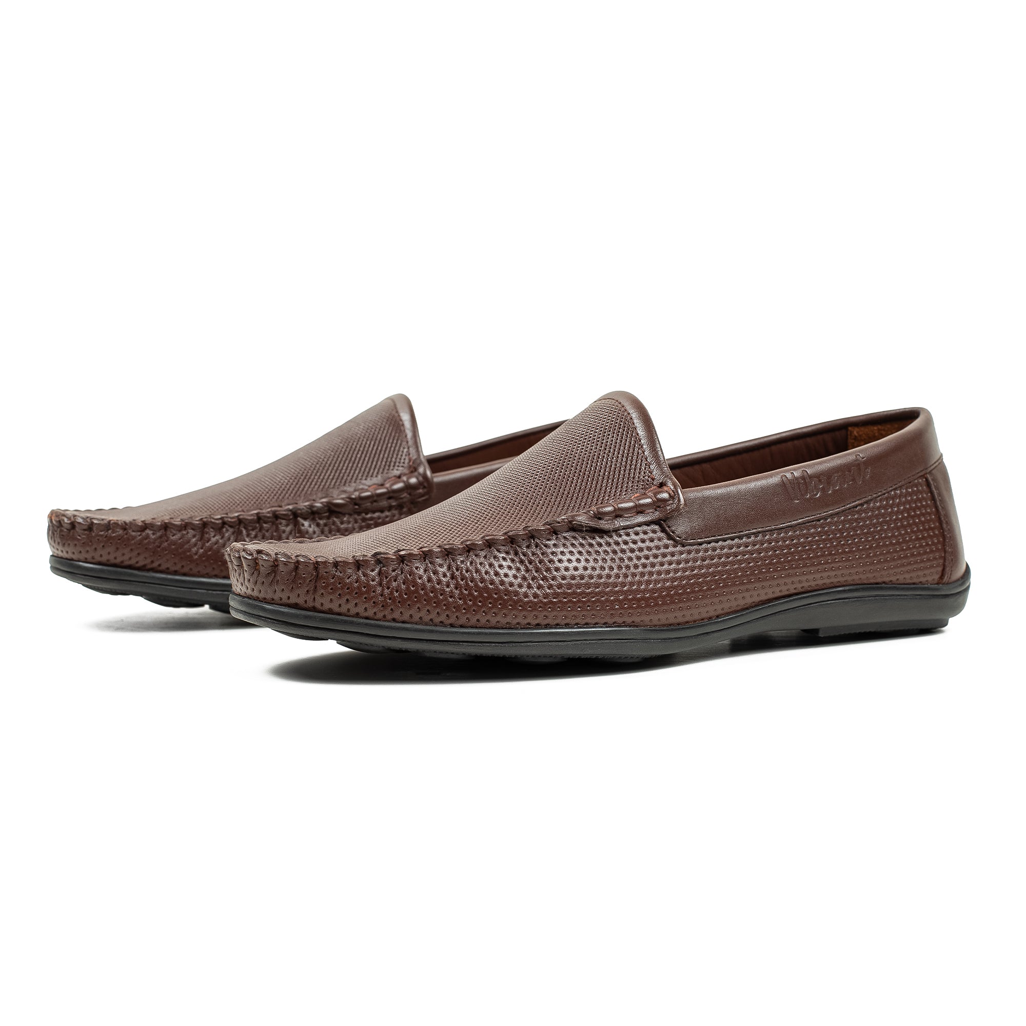 Men's Brown Printed Leather Moccasin Shoes | Vibrant® Cushioned Comfort with TPR Outsole - Vibrantbd.com
