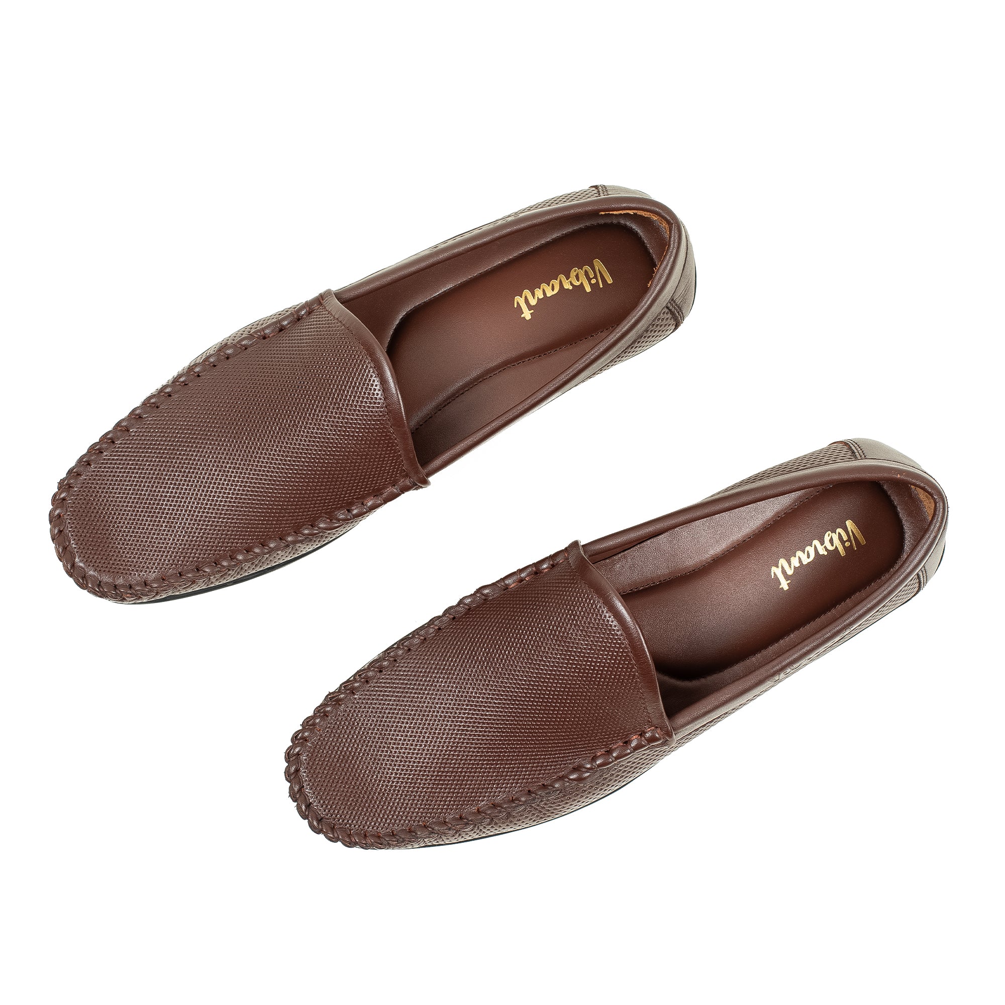 Men's Brown Printed Leather Moccasin Shoes | Vibrant® Cushioned Comfort with TPR Outsole - Vibrantbd.com