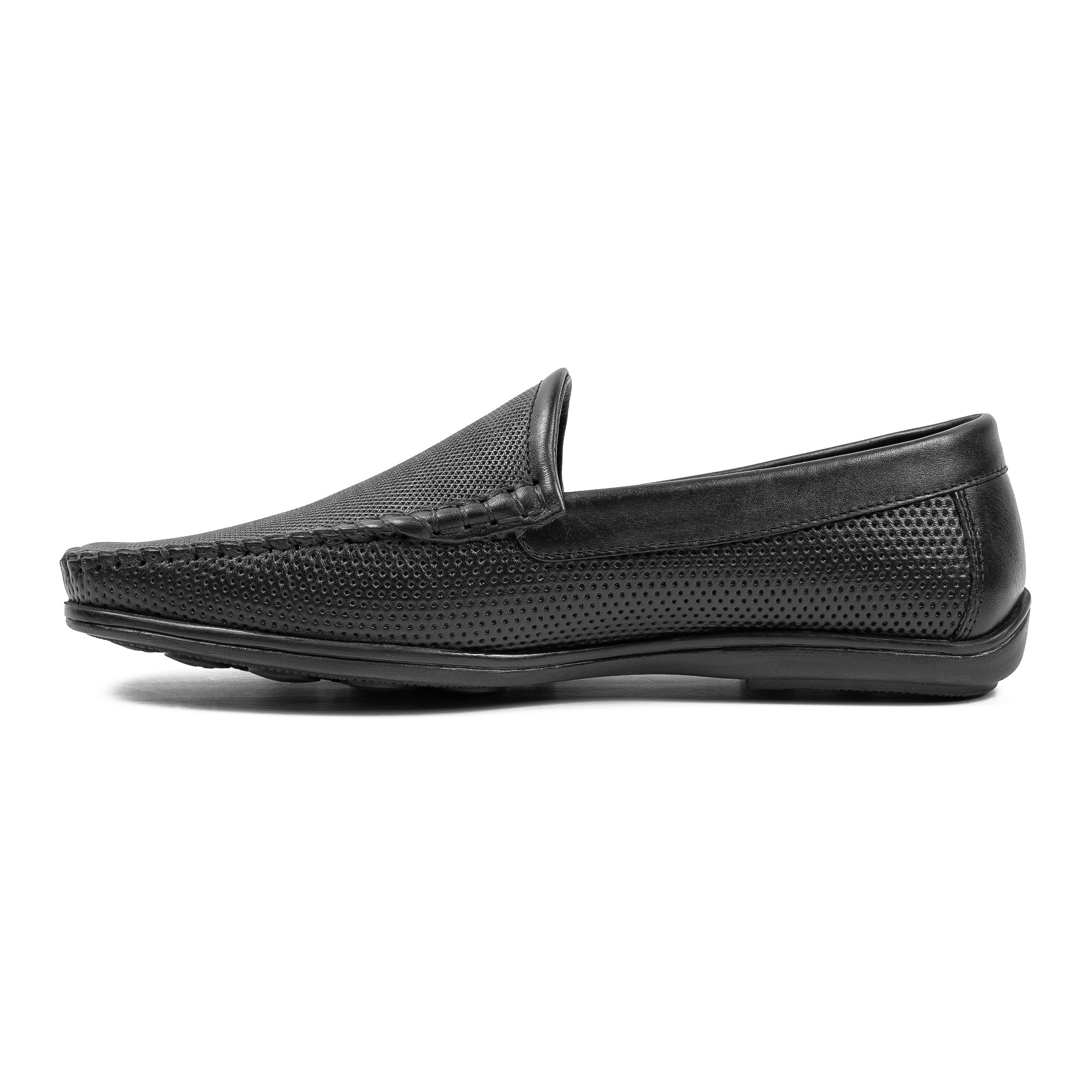 Men's Black Printed Leather Moccasin Shoes | Vibrant® Cushioned Comfort with TPR Outsole - Vibrantbd.com