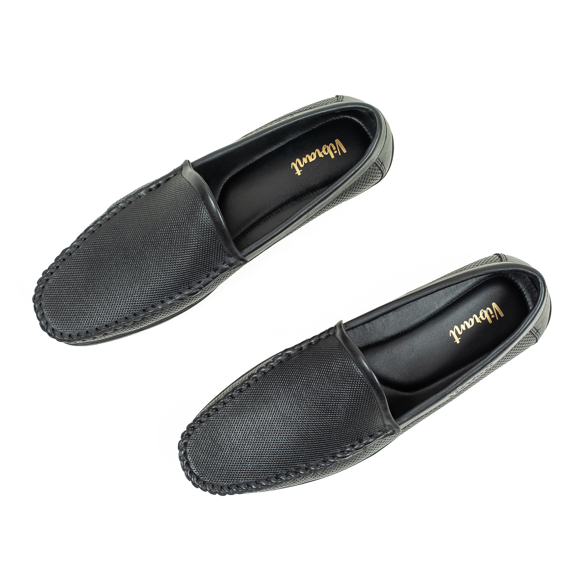 Men's Black Printed Leather Moccasin Shoes | Vibrant® Cushioned Comfort with TPR Outsole - Vibrantbd.com